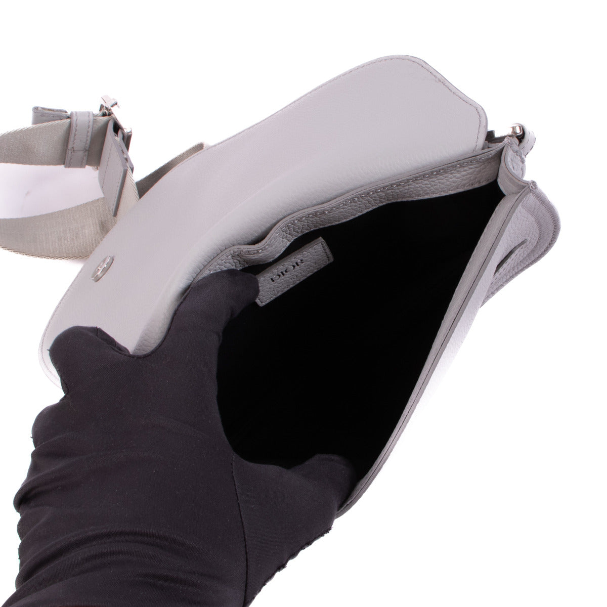 Christian Dior Grey Leather Saddle Pouch Bag
