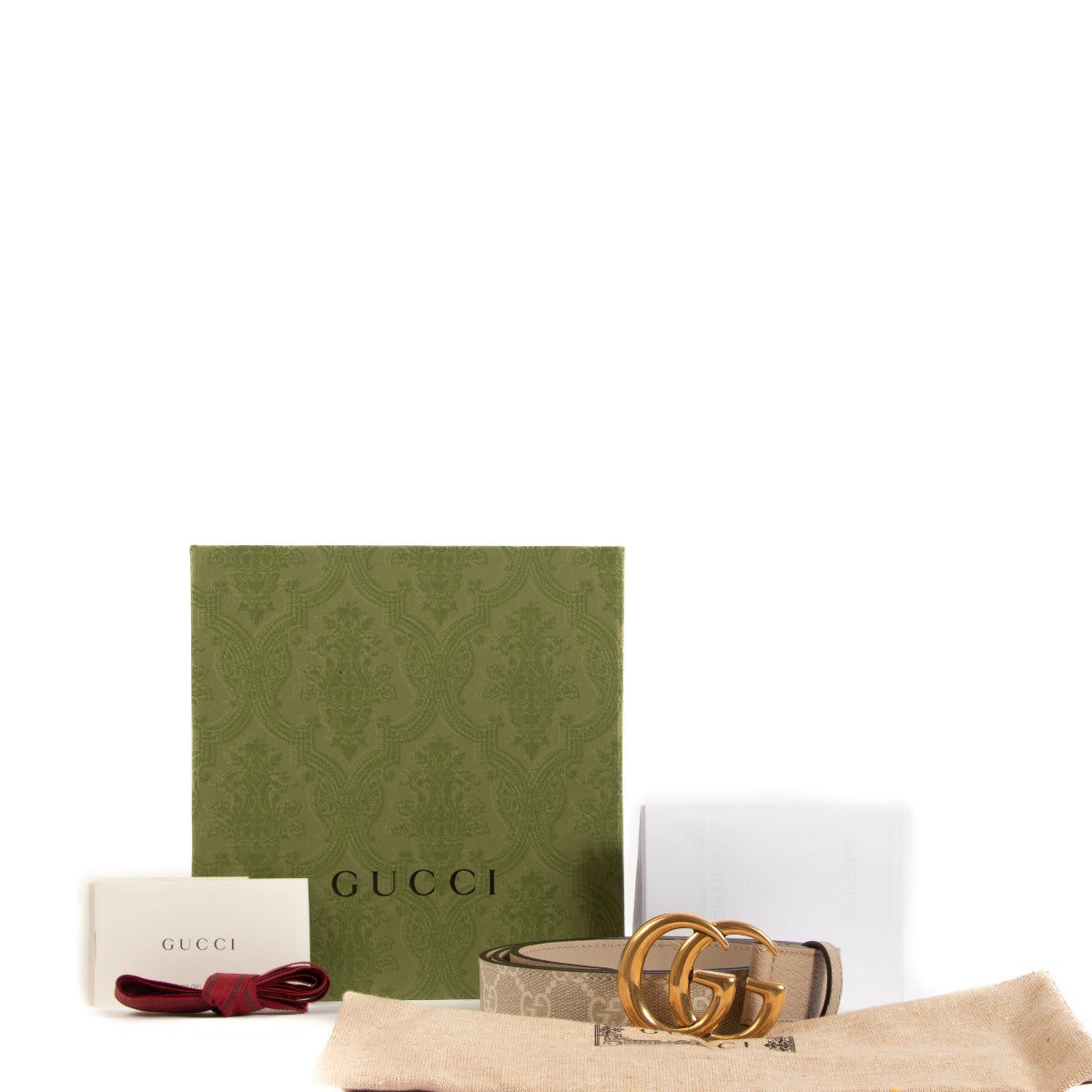 Gucci GG Marmont Beige and White Thin Belt
