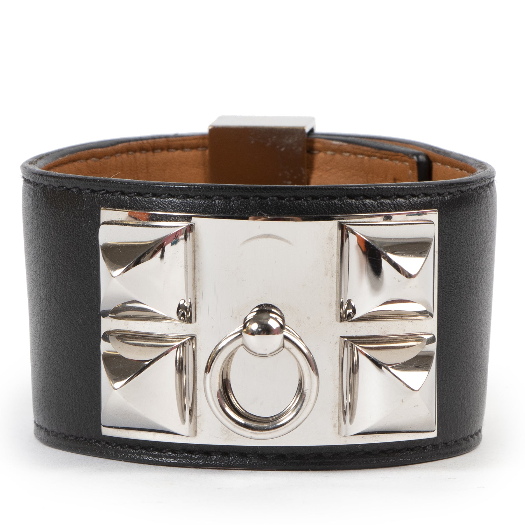Authentic secondhand Hermès Black Leather Collier De Chien Bracelet - Size Large designer accessories fashion luxury vintage webshop safe secure online shopping
