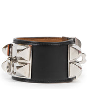 Authentieke Tweedehands Hermès Black Leather Collier De Chien Bracelet - Size Large juiste prijs veilig online shoppen luxe merken webshop winkelen Antwerpen België mode fashion