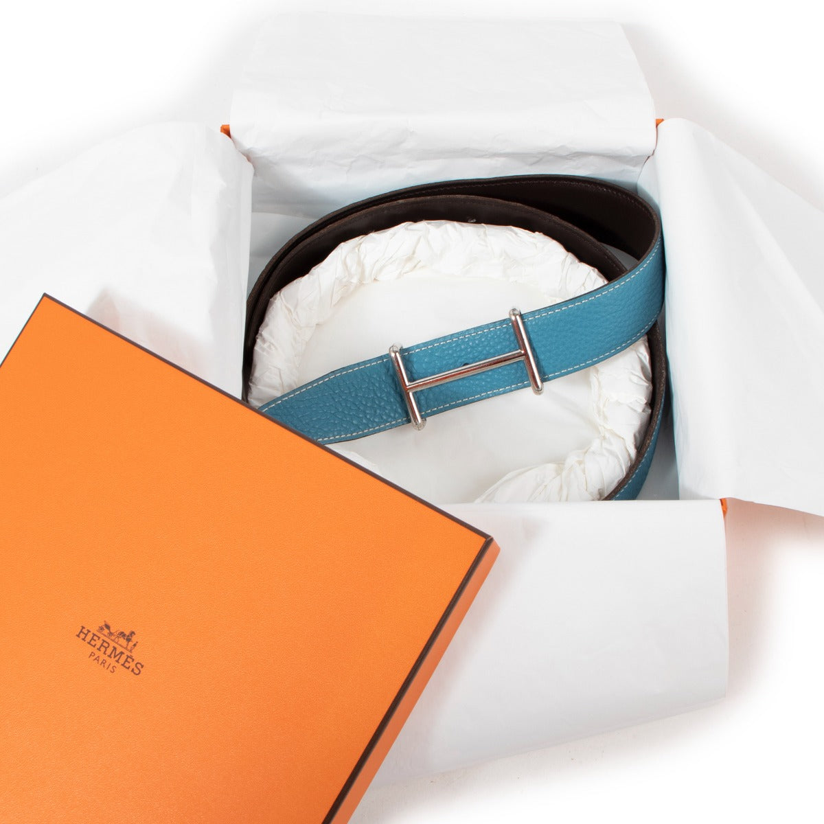 Hermès Idem Reversible Bleu Jean Clemence/Black Chamonix Belt