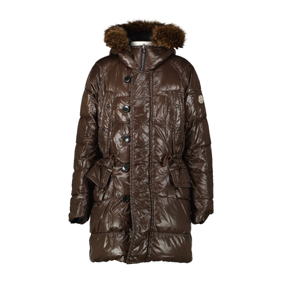 Moncler Brown Fur-trim Long Down Coat