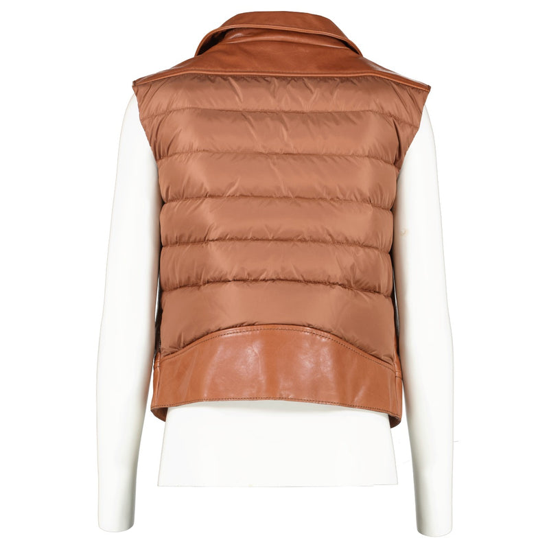 Moncler Padded Leather Sleeveless Rodeia Gilet - Size 3