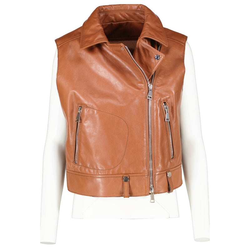 Moncler Padded Leather Sleeveless Rodeia Gilet - Size 3