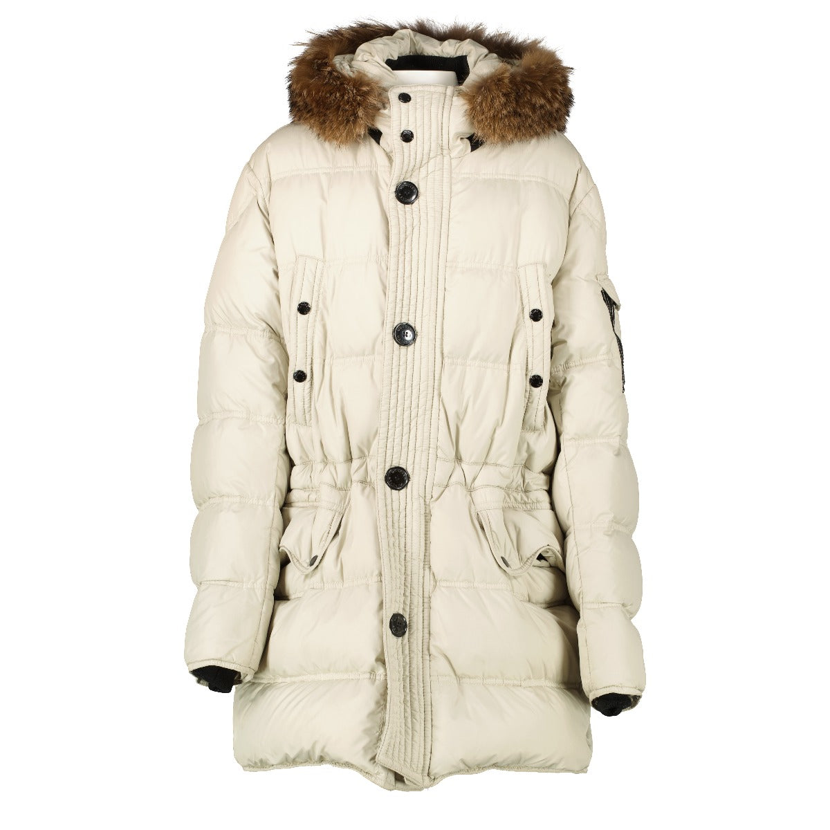 Moncler Grey Fur-trim Long Down Coat