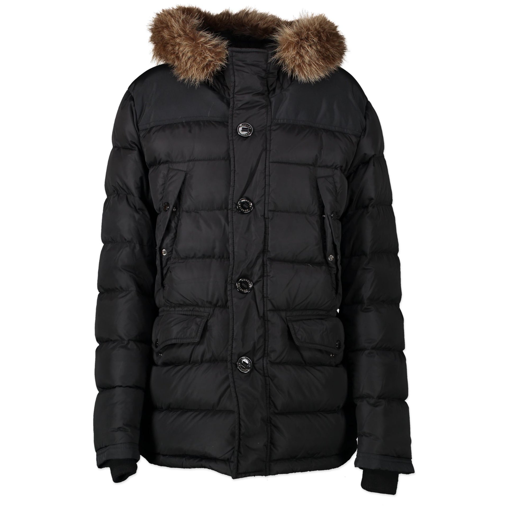 koop veilig online jou tweedehands Moncler Black Duffel Coat - size 3