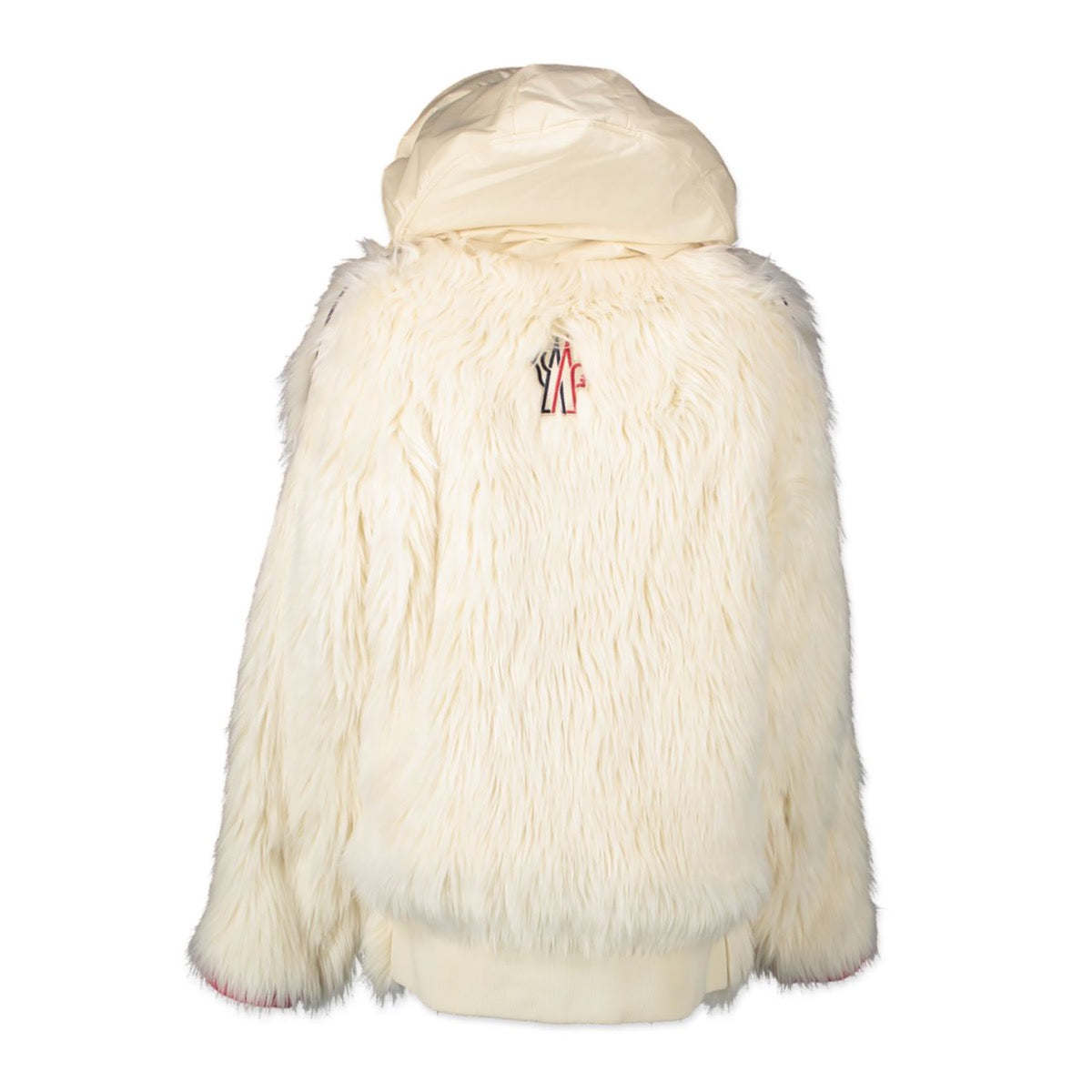 Veilig online kopen van authentieke Moncler witte bont ski jas in nieuwe staat.