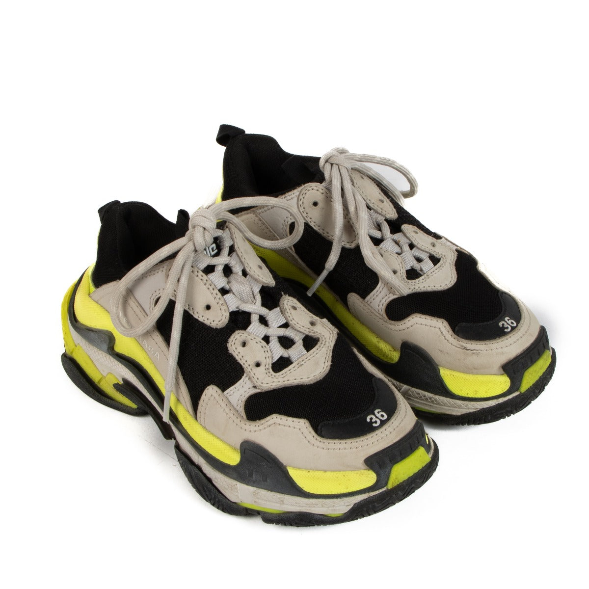 Shop 100% authentic second-hand Balenciaga Black/Yellow/Beige Triple S Sneakers - Size 36 on Labellov.com