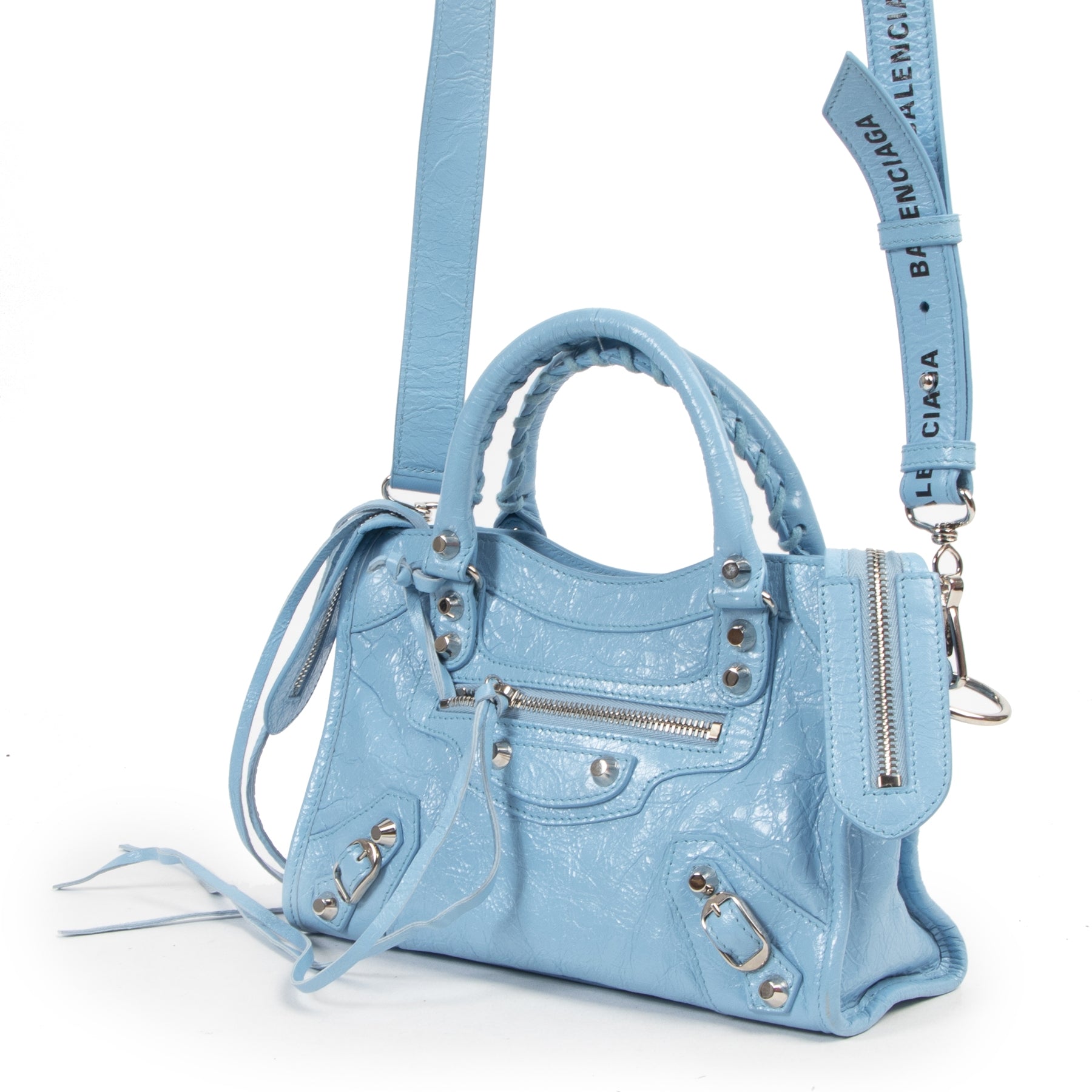 We buy and sell your authentic designer Balenciaga Blue Mini City Bag