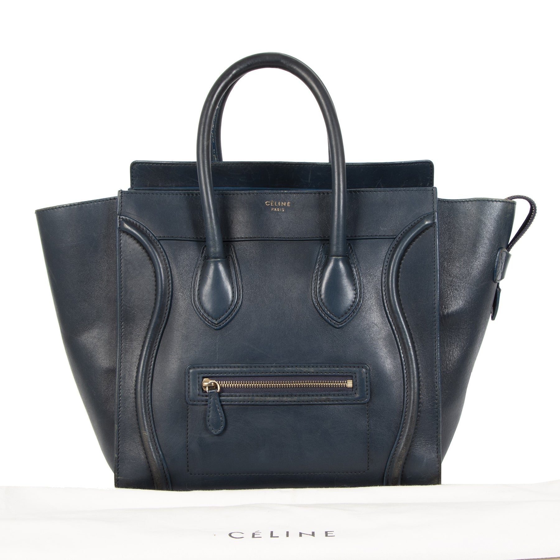 Buy authentic secondhand Celine Dark Blue Leather Luggage Bag at the right price online safe and secure at LabelLOV webshop luxury brand Antwerp Belgium