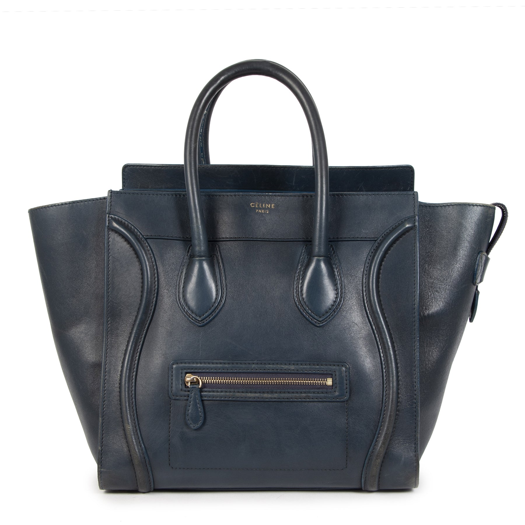 Buy authentic secondhand Celine Dark Blue Leather Luggage Bag at LabelLOV online safe and secure webshop Antwerp Belgium