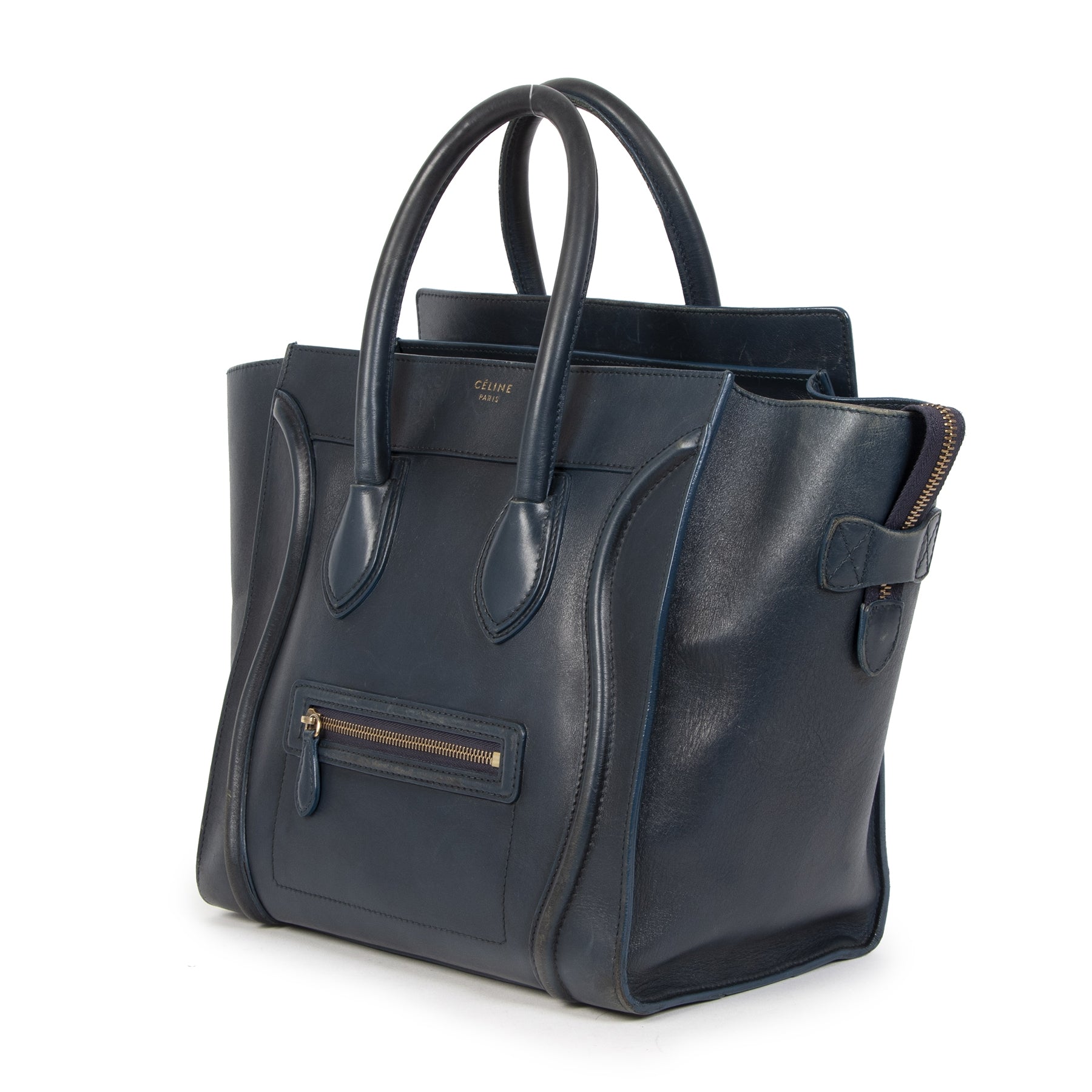 Buy authentic secondhand Celine Dark Blue Leather Luggage Bag at the right price online safe and secure at LabelLOV webshop luxury brand Antwerp Belgium