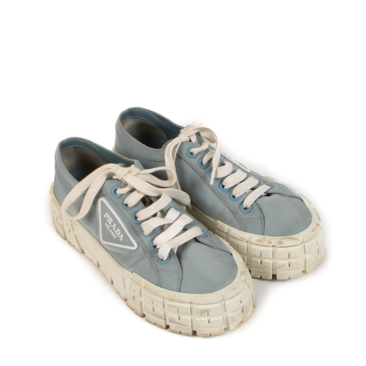 Prada Blue Nylon Wheel Platform Sneakers