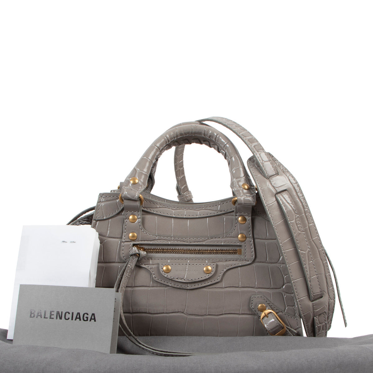 Balenciaga Neo Classic Mini Steel Grey Crocodile Embossed Handbag