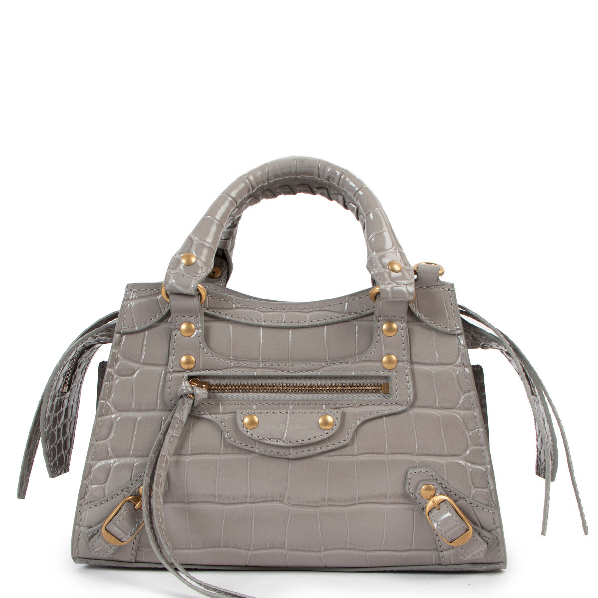Balenciaga Neo Classic Mini Steel Grey Crocodile Embossed Handbag