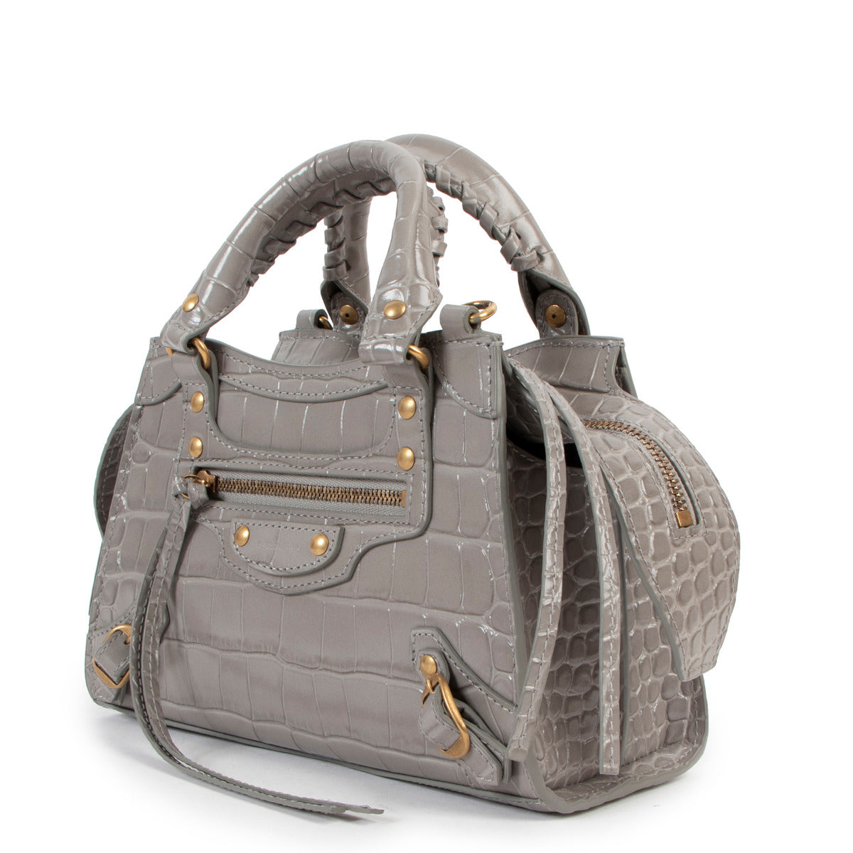 Balenciaga Neo Classic Mini Steel Grey Crocodile Embossed Handbag