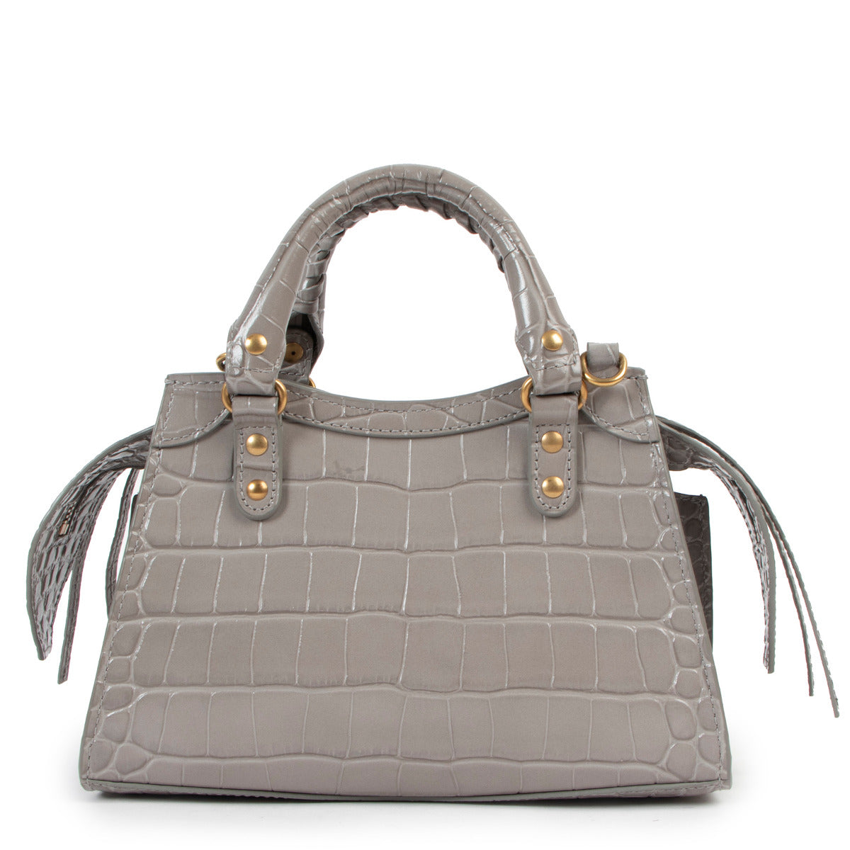 Sac à main Balenciaga Neo Classic Mini gris acier embossé croco