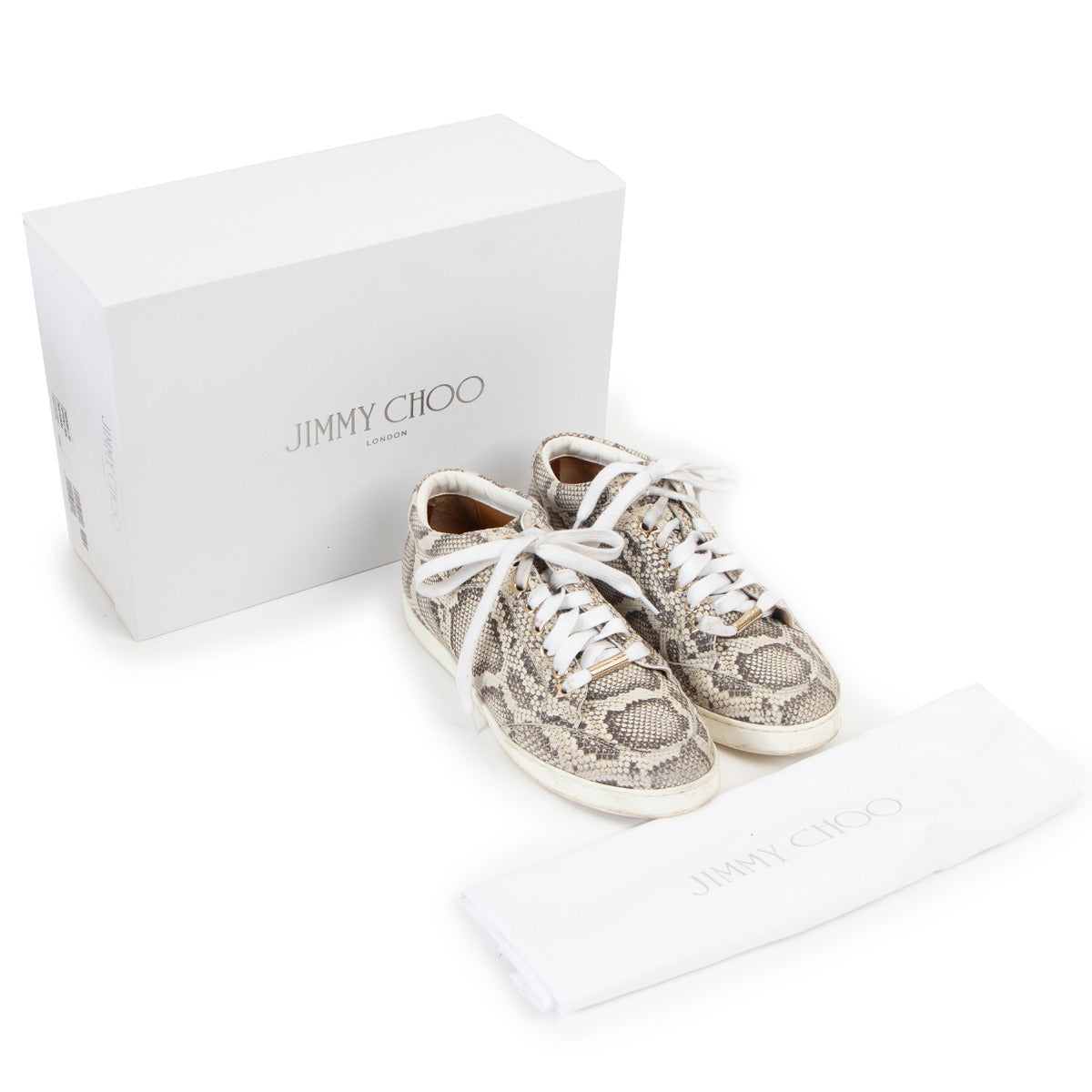 Jimmy Choo Beige Snake Print Miami Sneakers - Size 36