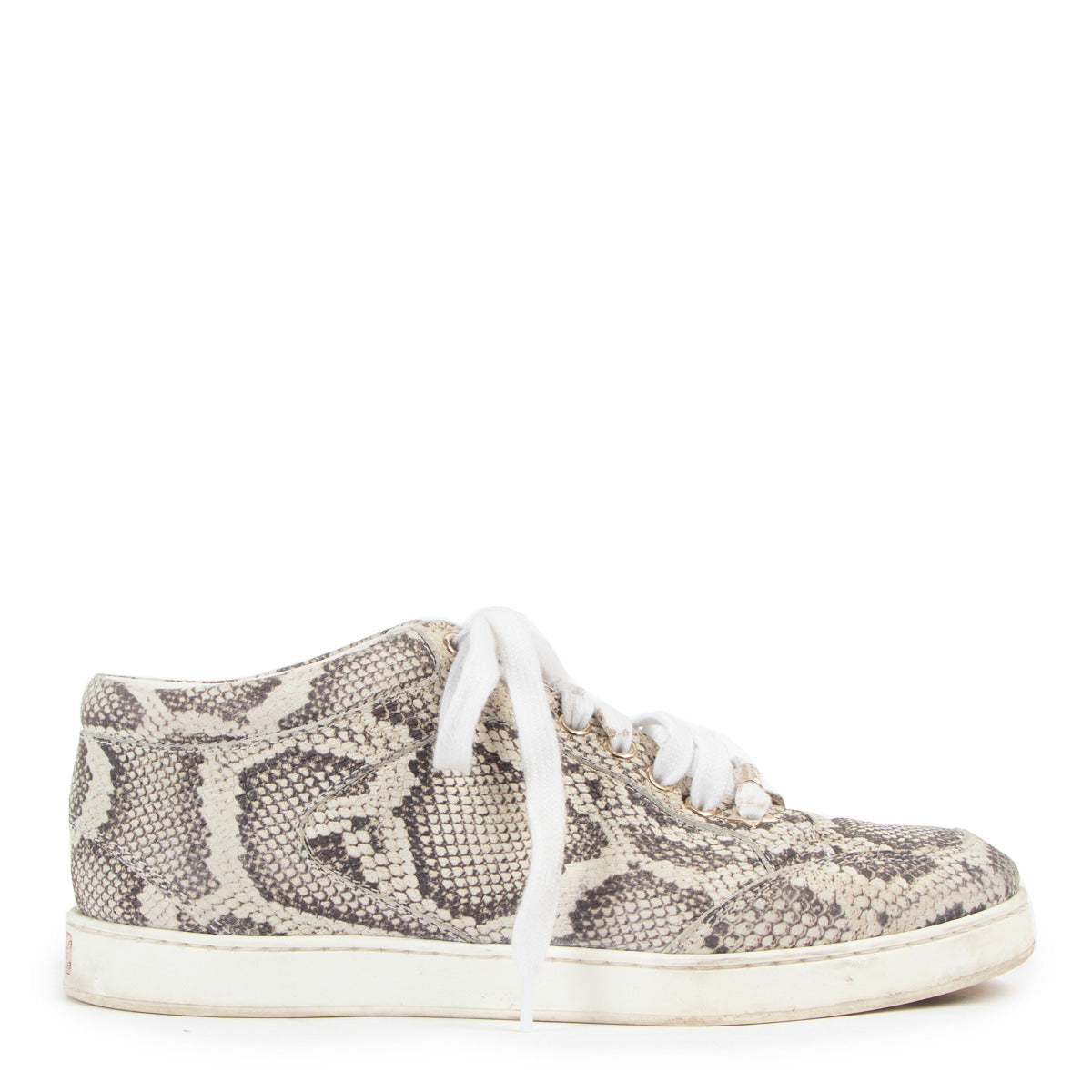 Jimmy Choo Beige Snake Print Miami Sneakers - Size 36
