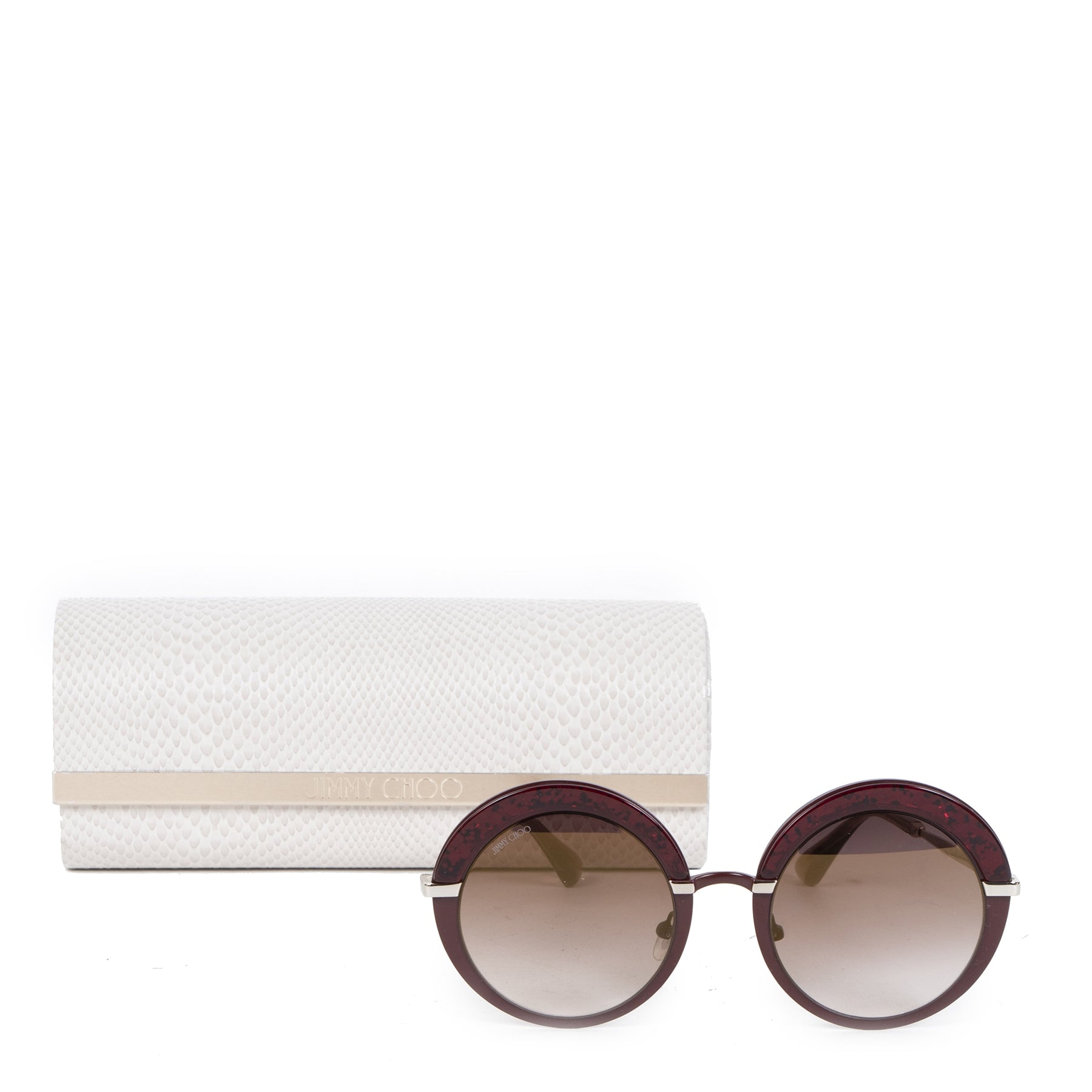 Authentic secondhand Jimmy Choo Burgundy Round Sunglasses designer accessories fashion luxury vintage webshop safe secure online shopping worldwide shipping delivery