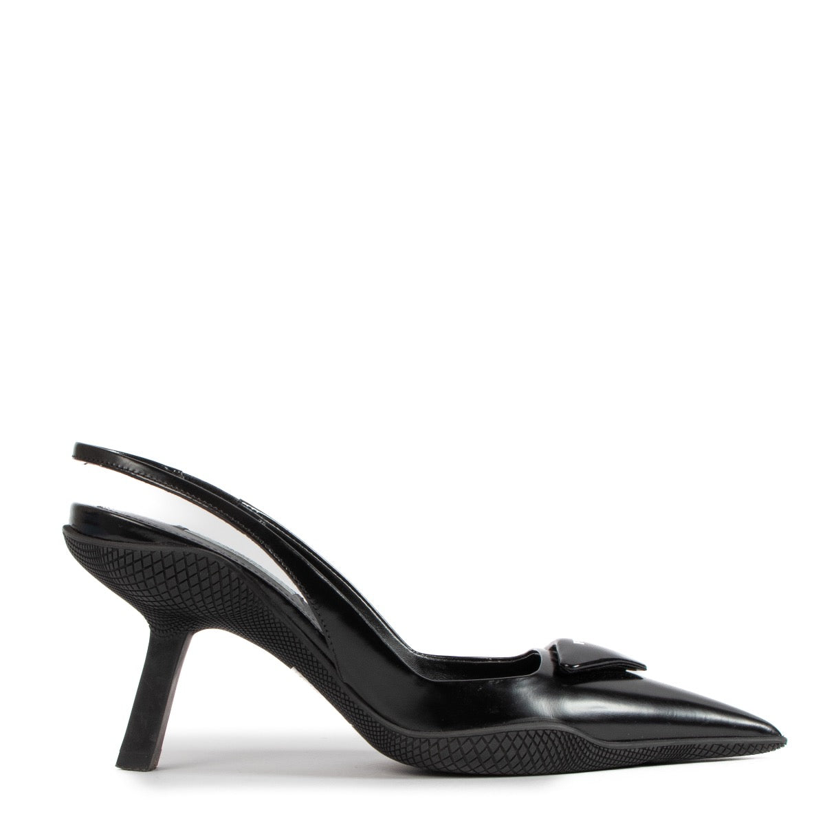 shop 100% authentic second hand Prada Black Triangle Patch Slingback Pumps - Size 37 on Labellov.com