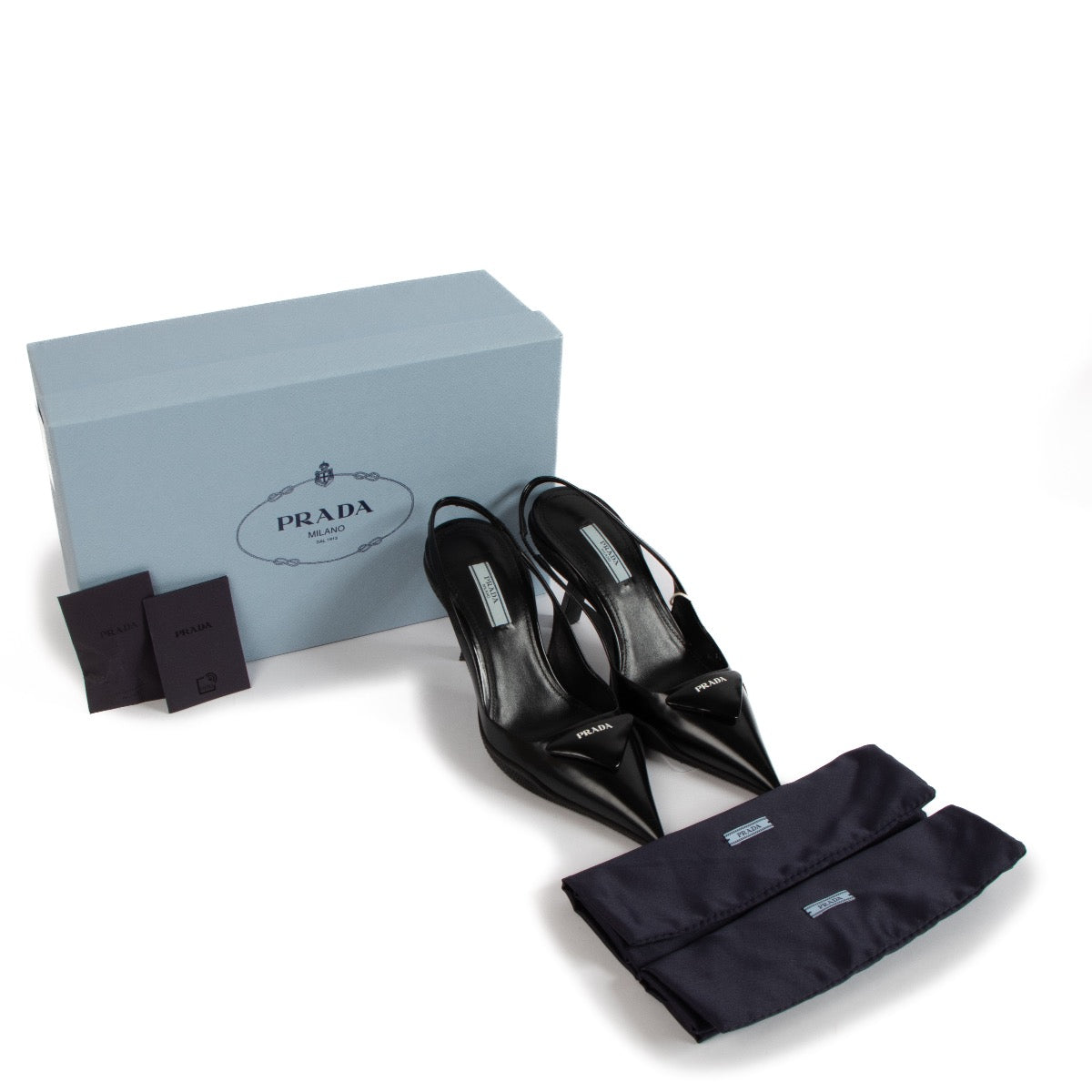 shop 100% authentic second hand Prada Black Triangle Patch Slingback Pumps - Size 37 on Labellov.com