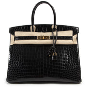 very rare Hermès Birkin 35 crocodile porosus black GHW right now online at labellov.com in antwerp