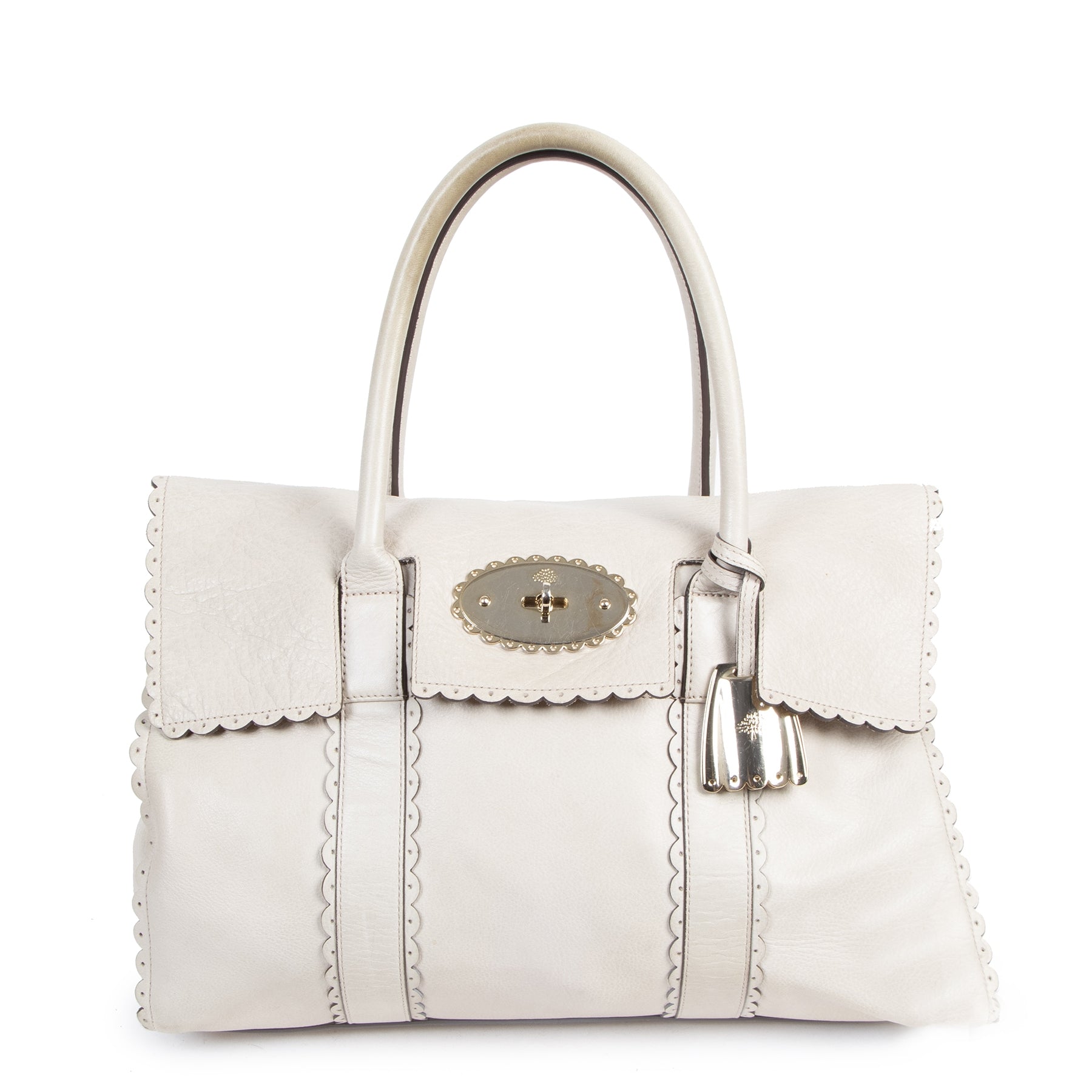 shop safe online secondhand Mulberry Cookie Bayswater Satchel Pebble Beige Top Handle Bag