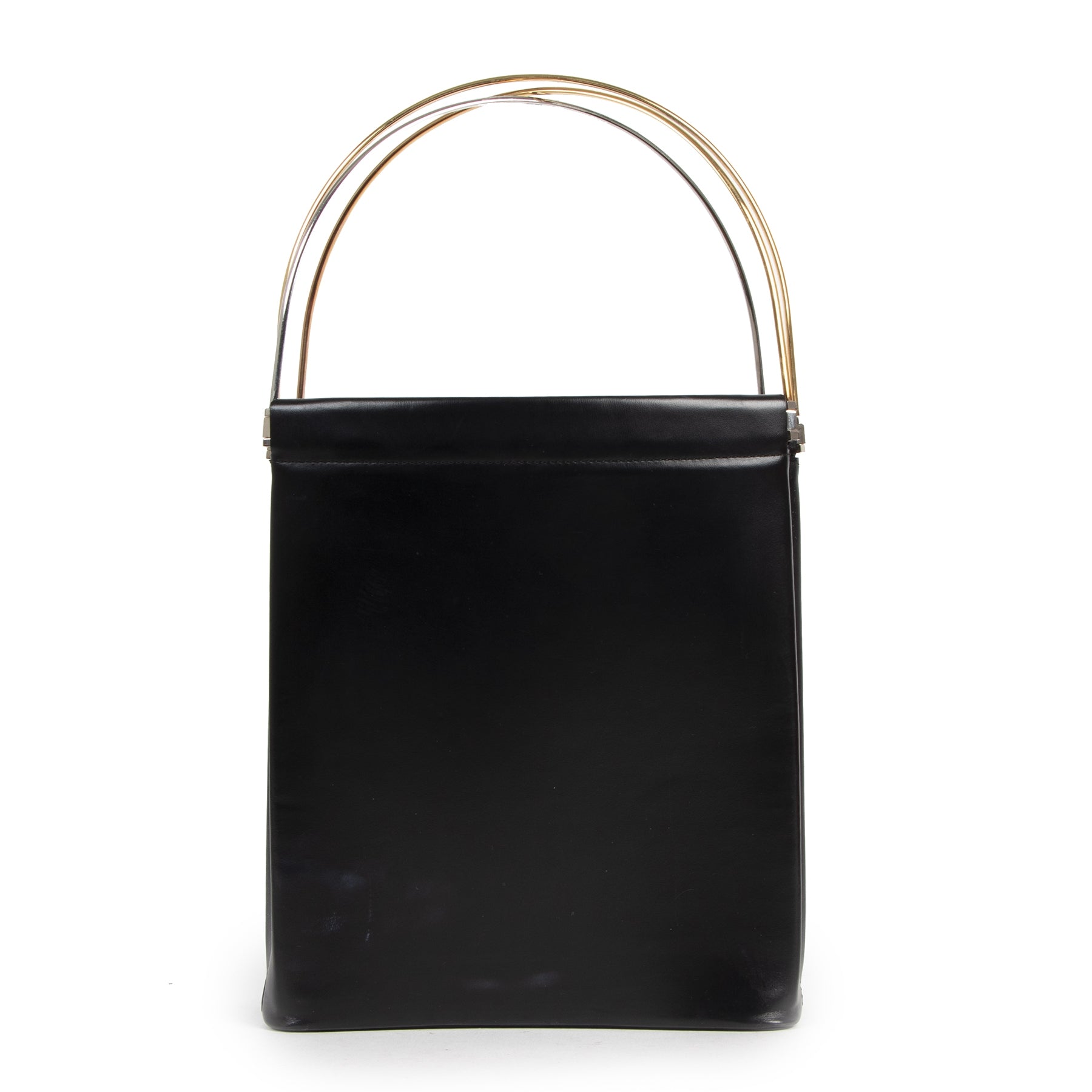 Authentic second-hand vintage Cartier Trinity Black Leather Top Handle Bag buy online webshop LabelLOV