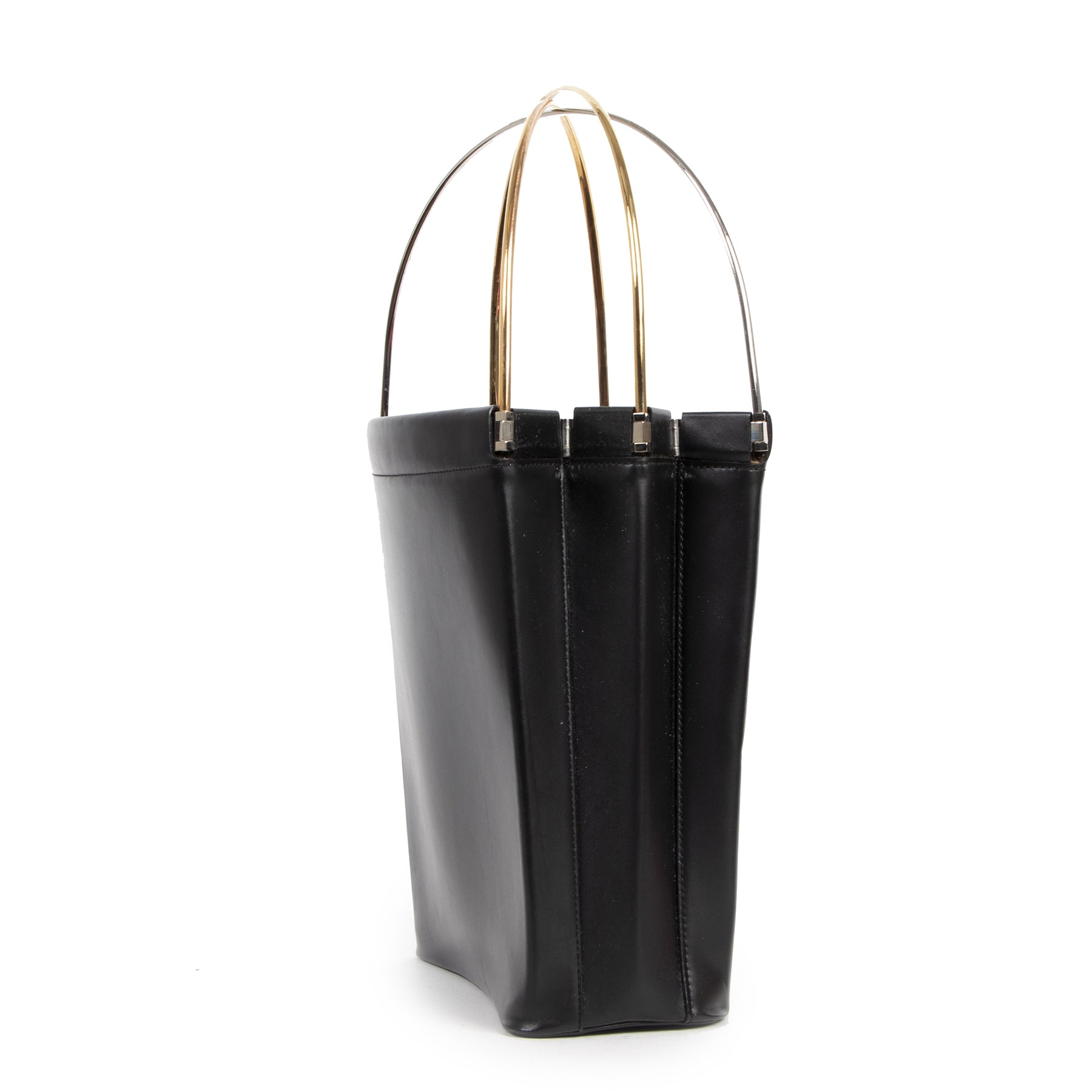 Authentic second-hand vintage Cartier Trinity Black Leather Top Handle Bag buy online webshop LabelLOV