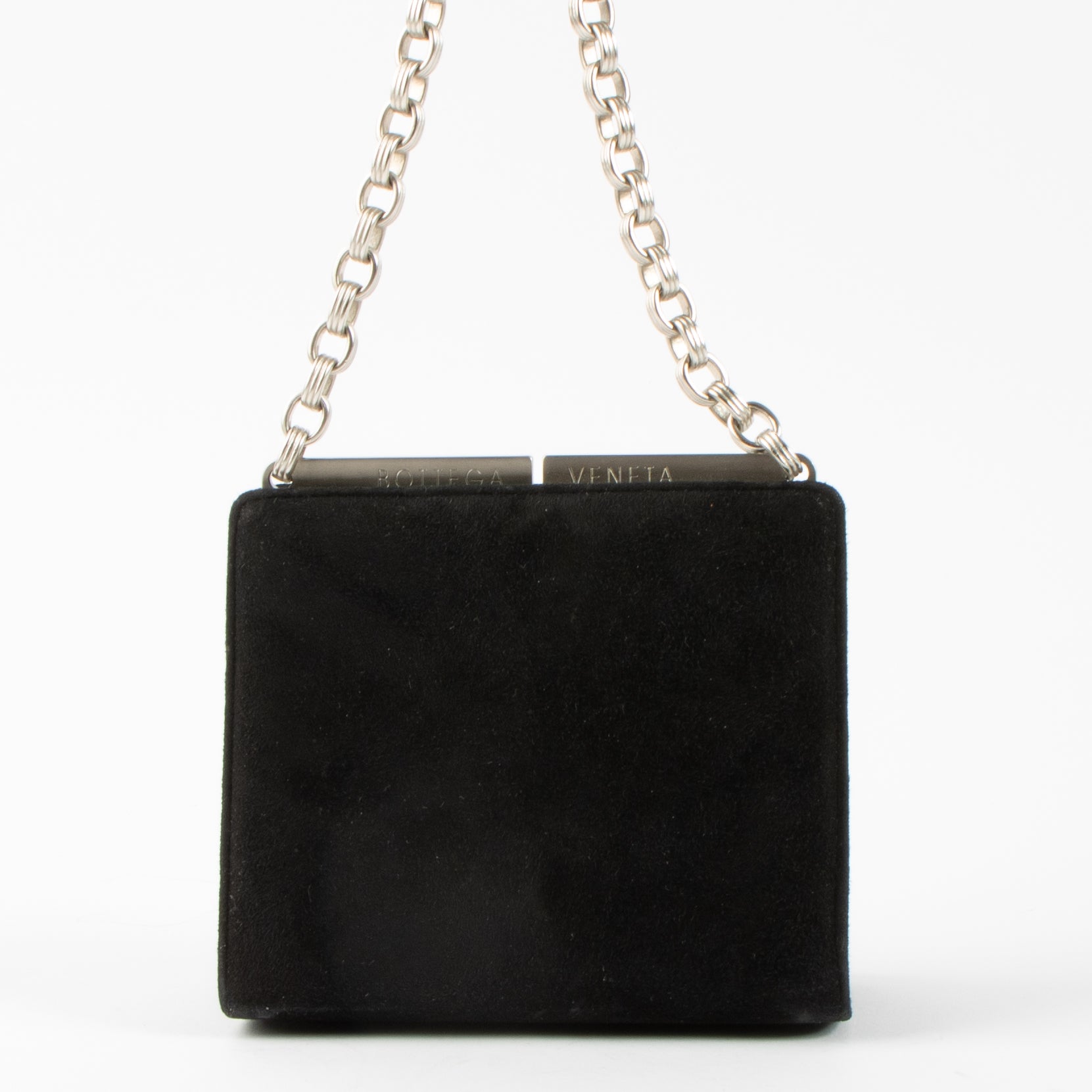 Shop the 100% authentic Bottega Veneta Vintage Black Suede Chain Clutch second hand on Labellov.com!