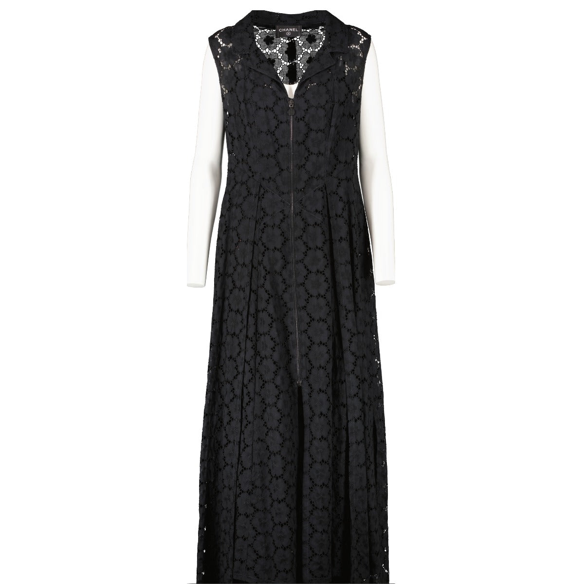 Robe longue Chanel 01P noire broderie anglaise - Taille FR42