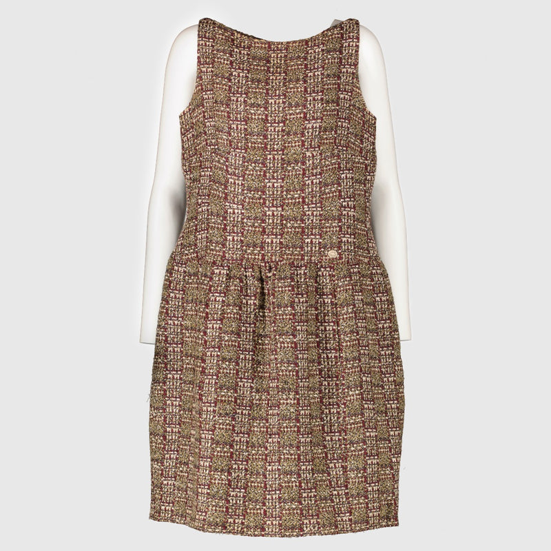 Chanel 12A Brown Tweed Dress - Size 38