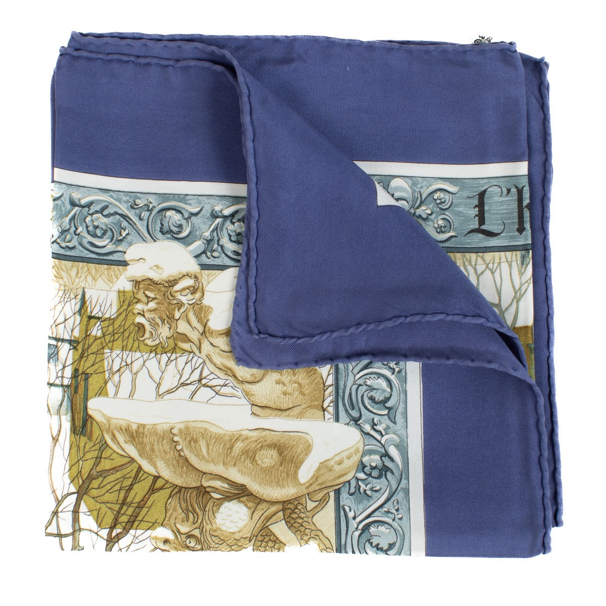 Authentic second-hand Hermès Navy Multicolor Silk L'Hiver Scarf 90 on labellov.com