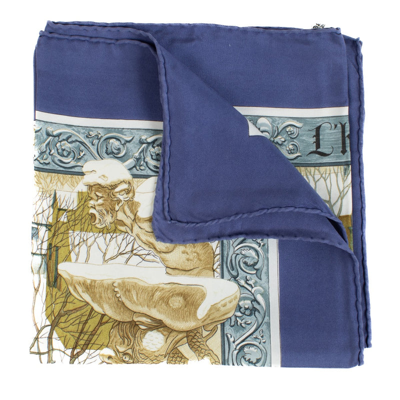 Authentic second-hand Hermès Navy Multicolor Silk L'Hiver Scarf 90 on labellov.com