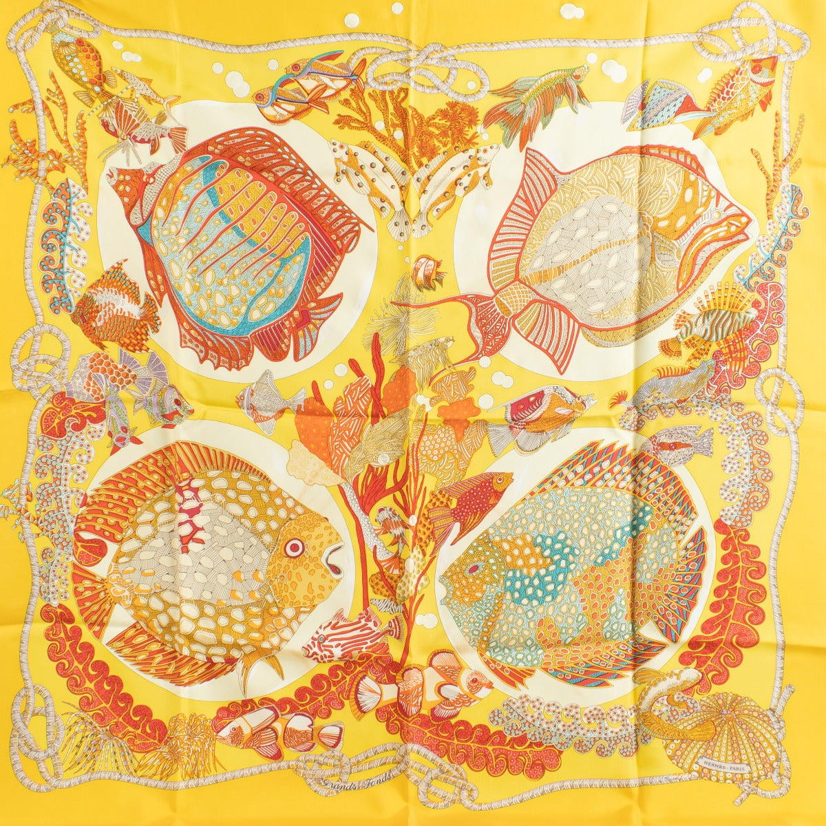 Authentic second-hand Hermès Yellow Carré 90 Silk Scarf on labellov.com