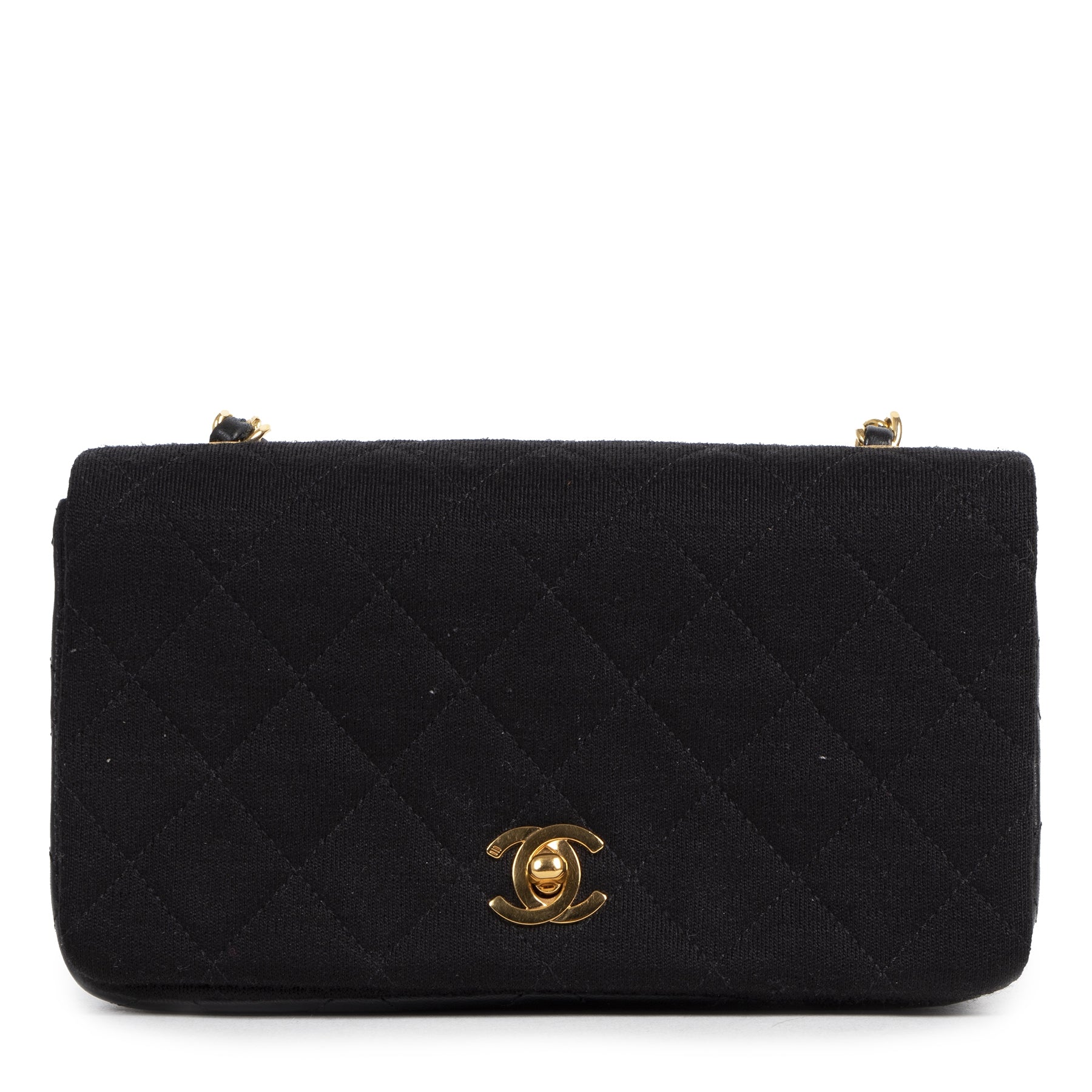 Chantel Vintage Black Jersey Lambskin Flapbag