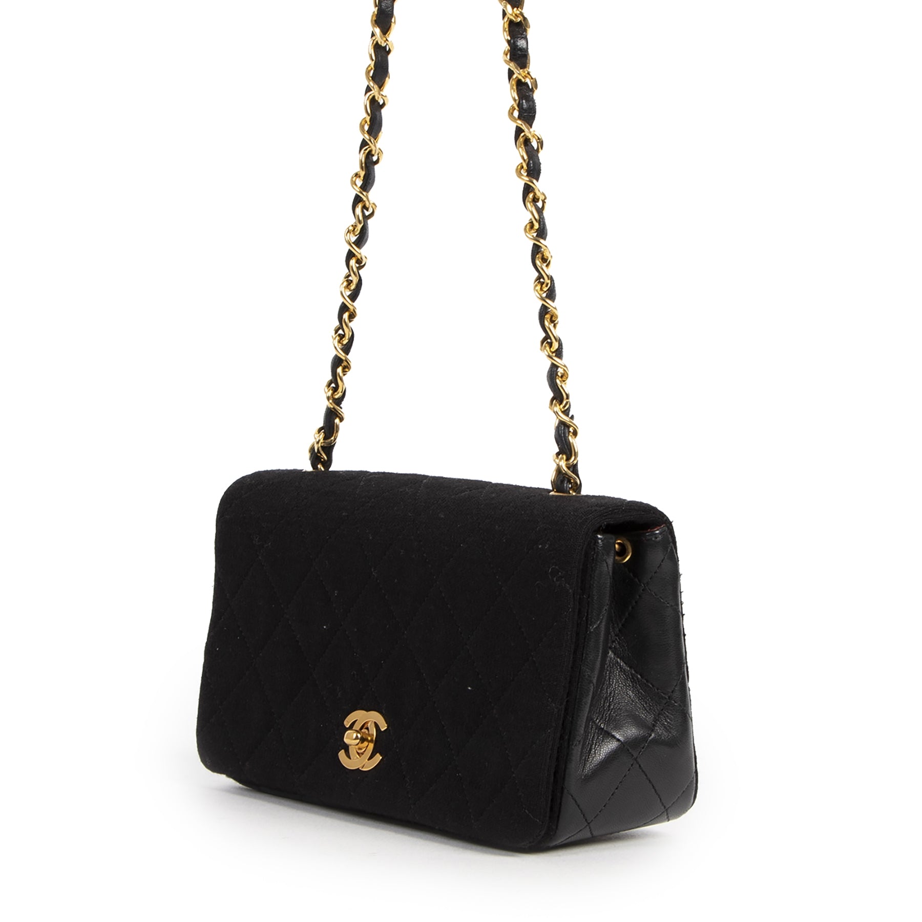 Chantel Vintage Black Jersey Lambskin Flapbag