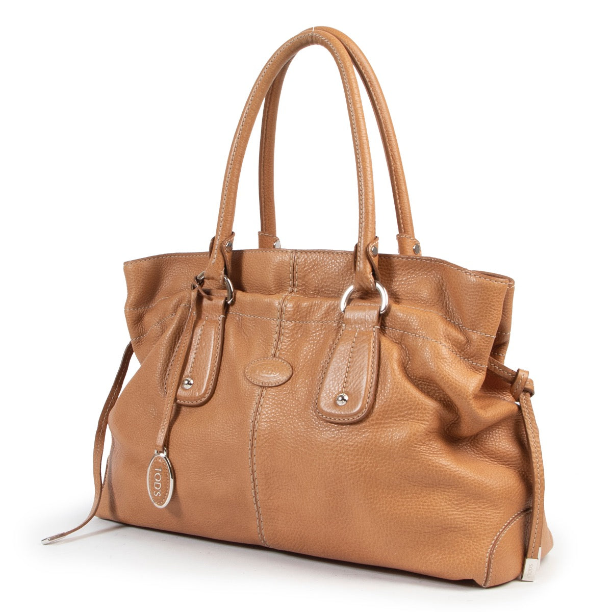 Veilig online kopen tweedehands Tod's handtas in bruin camel leder.