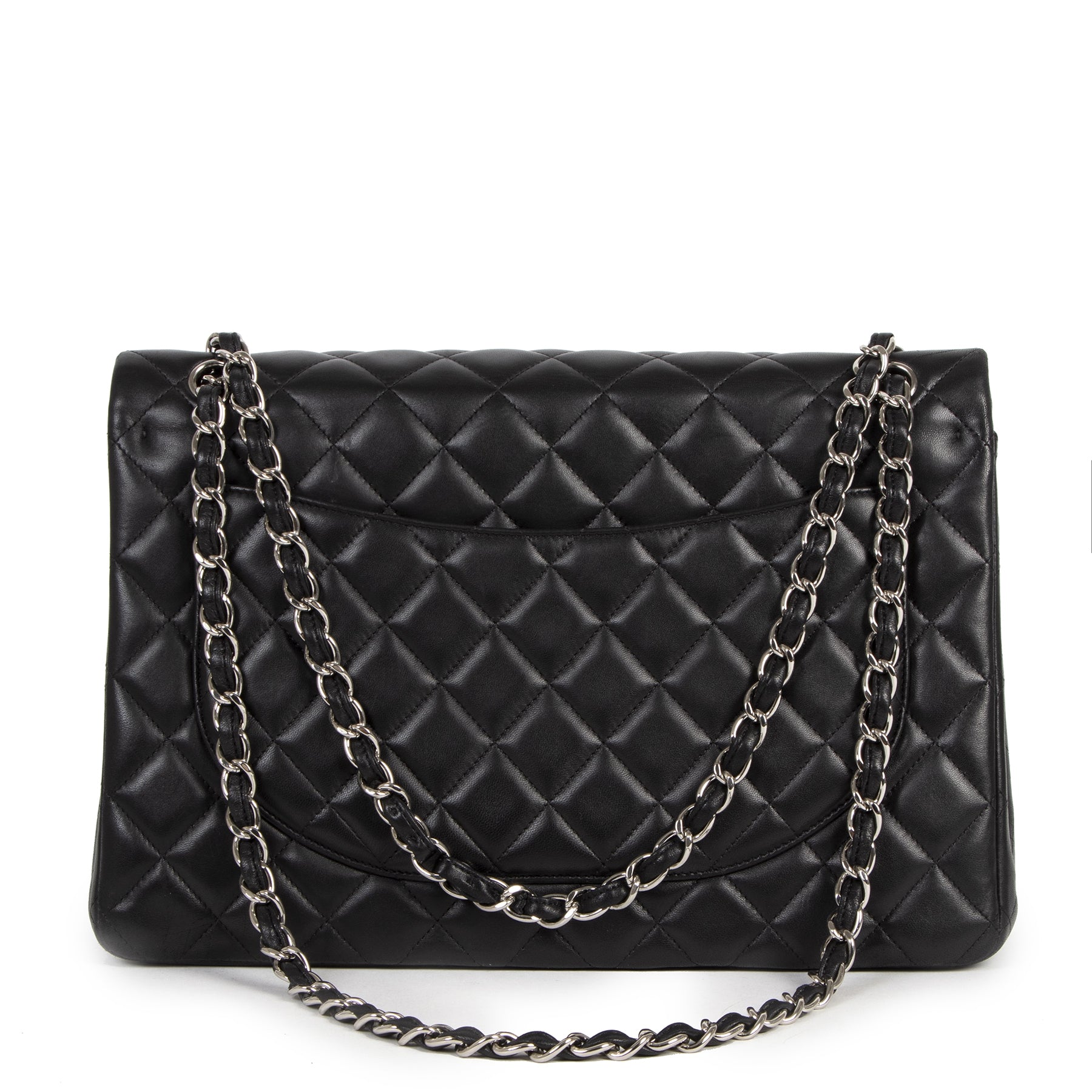 acheter en ligne seconde main Chanel Maxi Black Lambskin Classic Double Flap Bag (