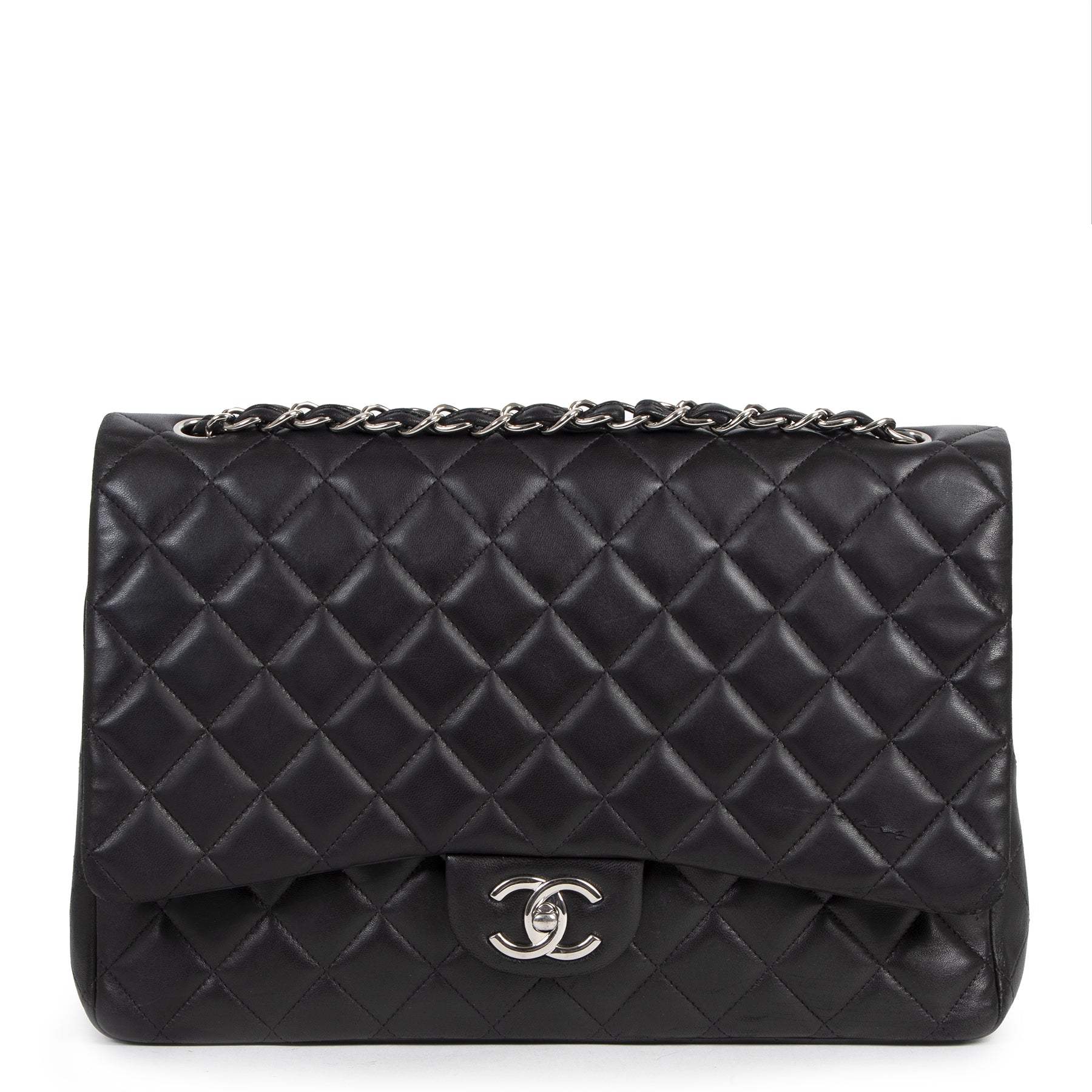 Chanel Maxi Black Lambskin Classic Double Flap Bag (