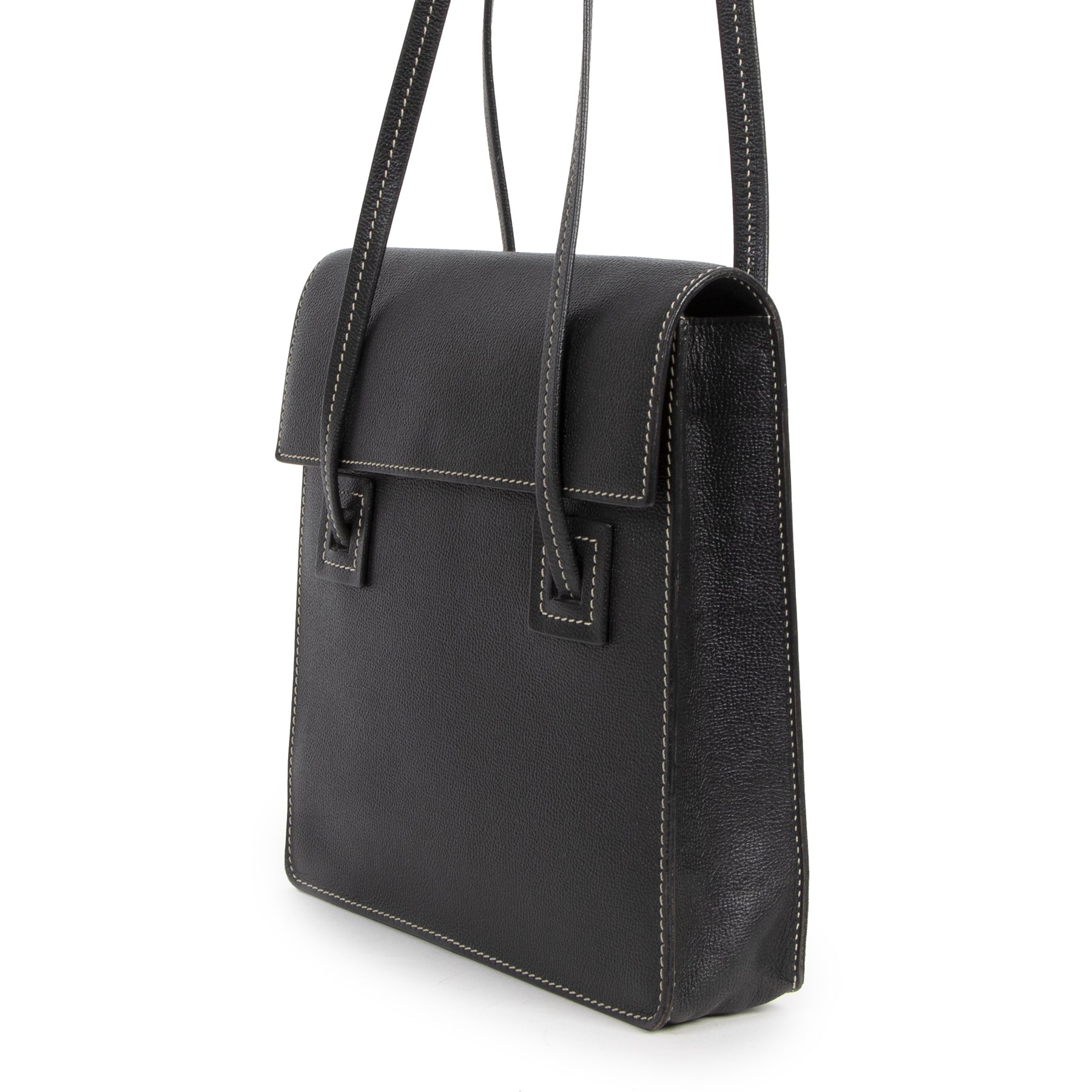 Authentieke tweedehands vintage Delvaux Black Santal Shoulder Bag koop online webshop LabellOV