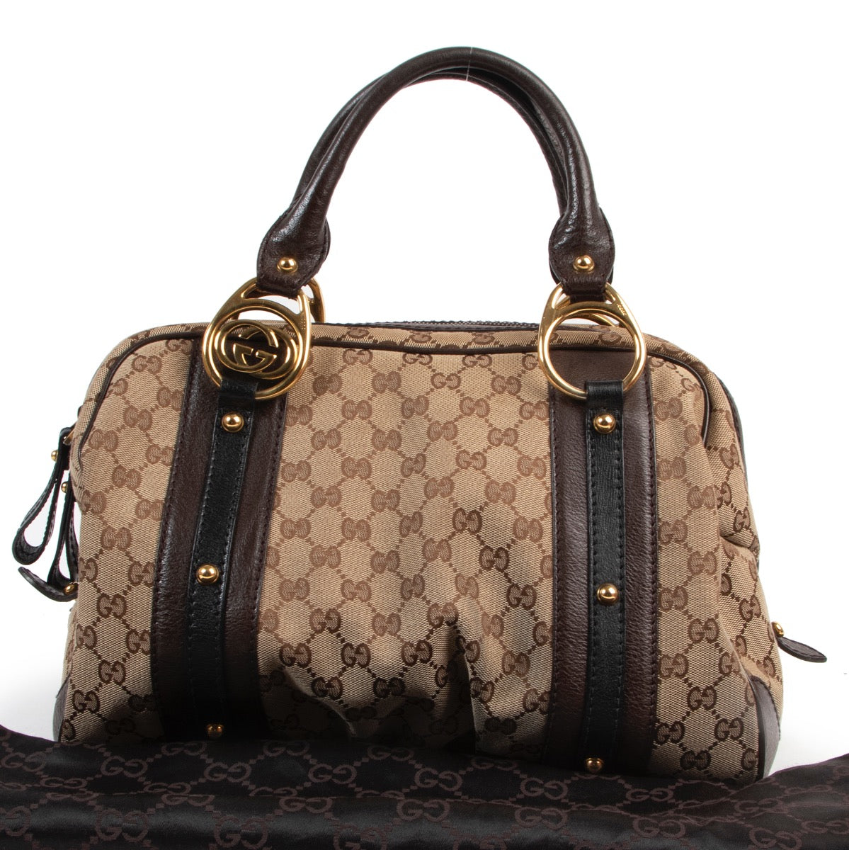Veilig online kopen van authentieke tweedehands Gucci bruine boston handtas