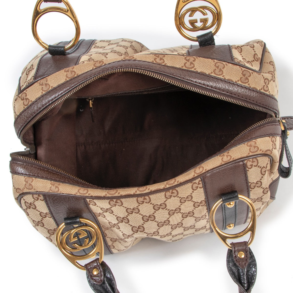 Shop safe online authentic second hand Gucci Brown Monogram Boston Top Handle Bag