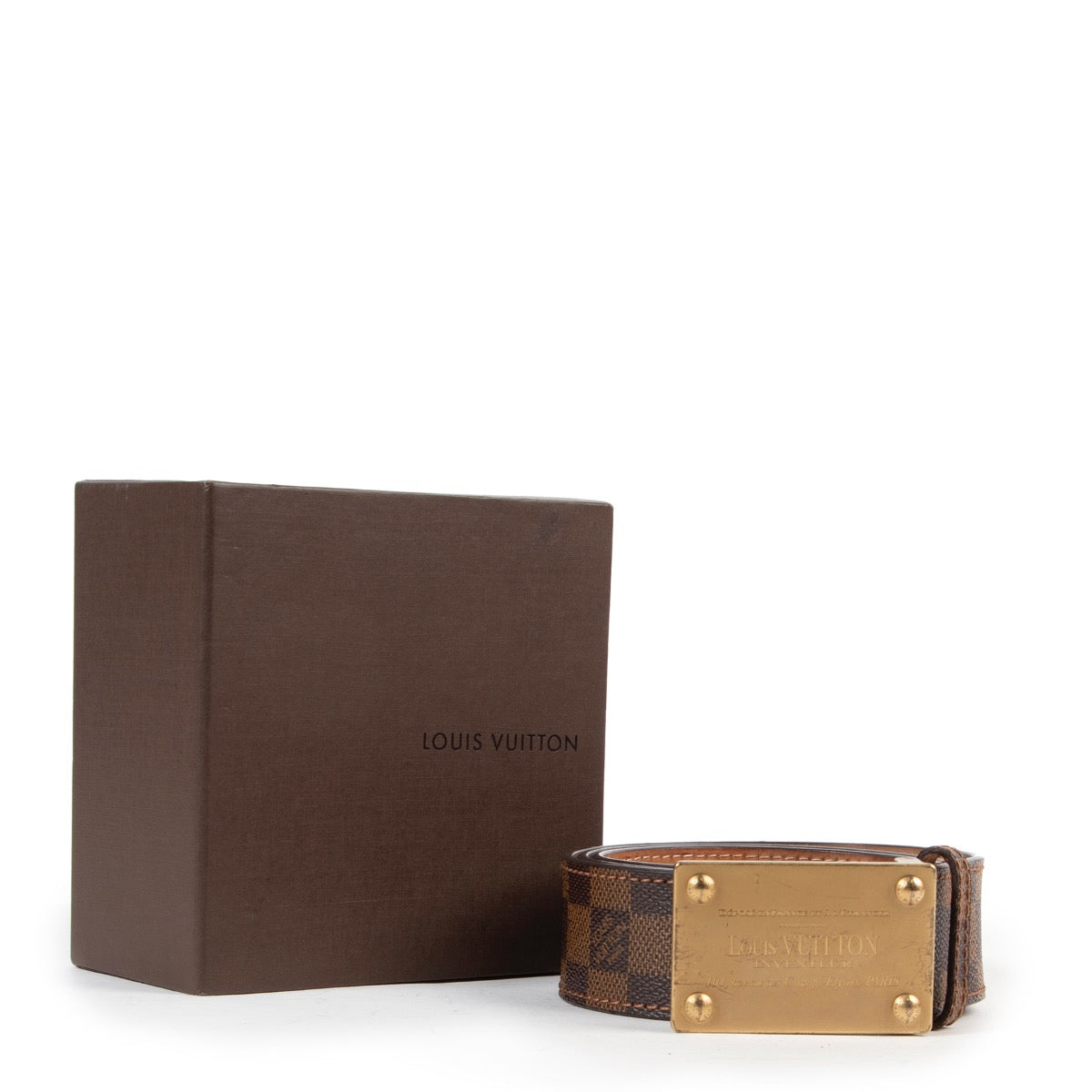 Veilig online kopen van authentieke Louis Vuitton Monogram Damier Ebene riem in maat 90