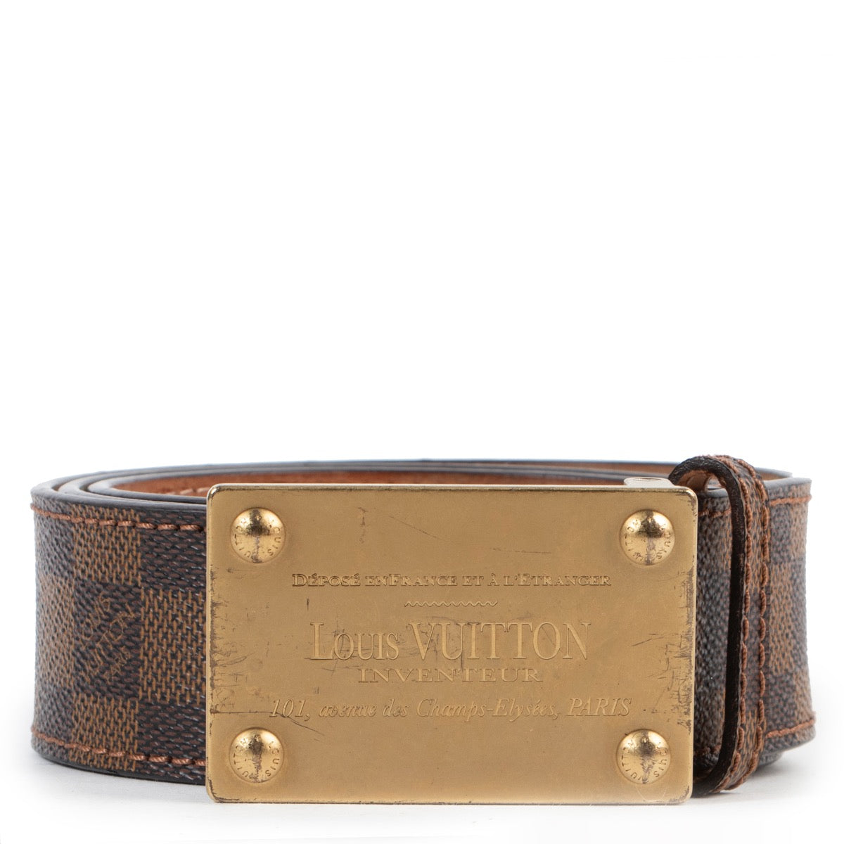 Shop safe online authentic Louis Vuitton Monogram Damier Ebene Belt in Size 90.