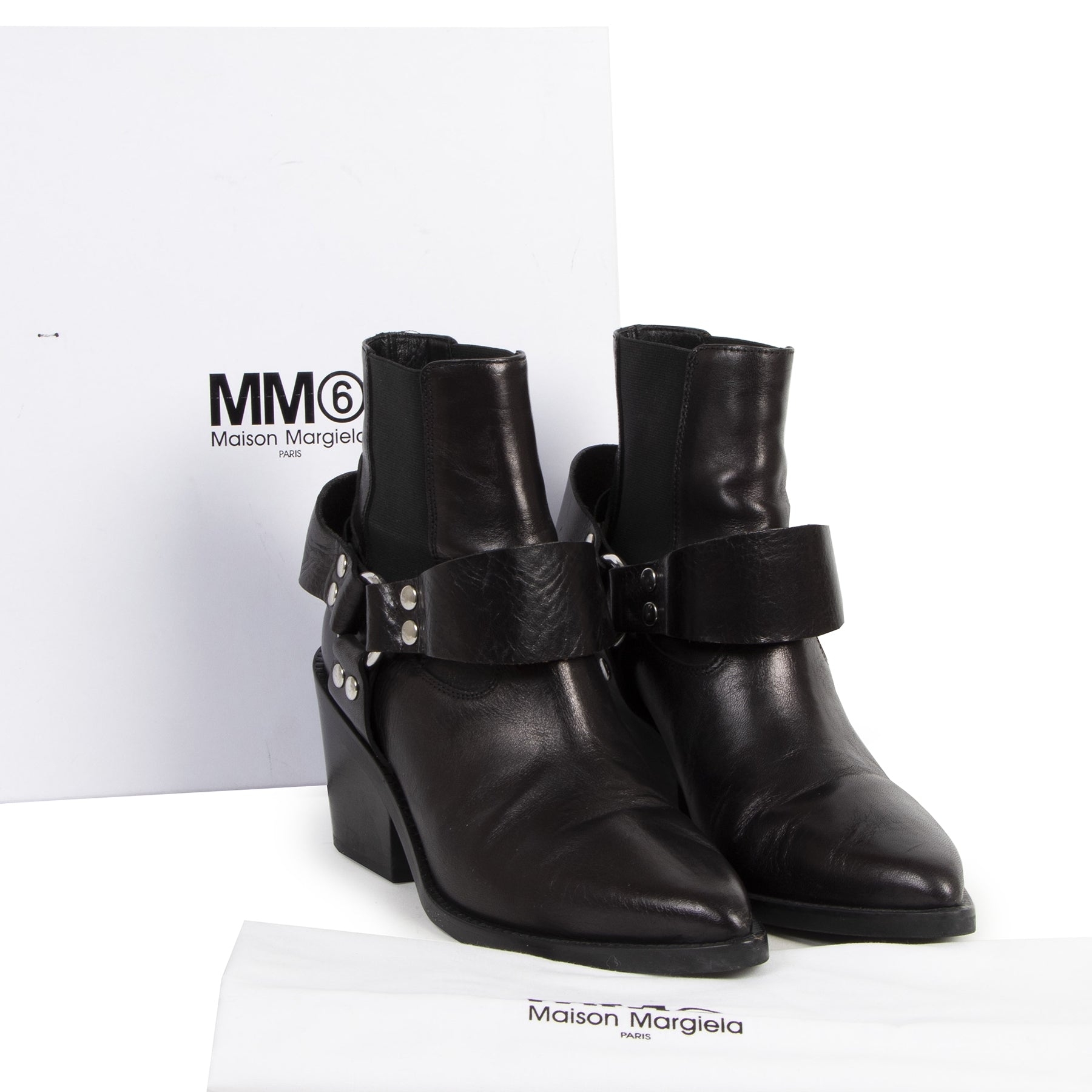Authentic secondhand Maison Margiela Black Leather Ankle Boots - Size 38 designer shoes heels luxury vintage webshop fashion safe secure online shopping