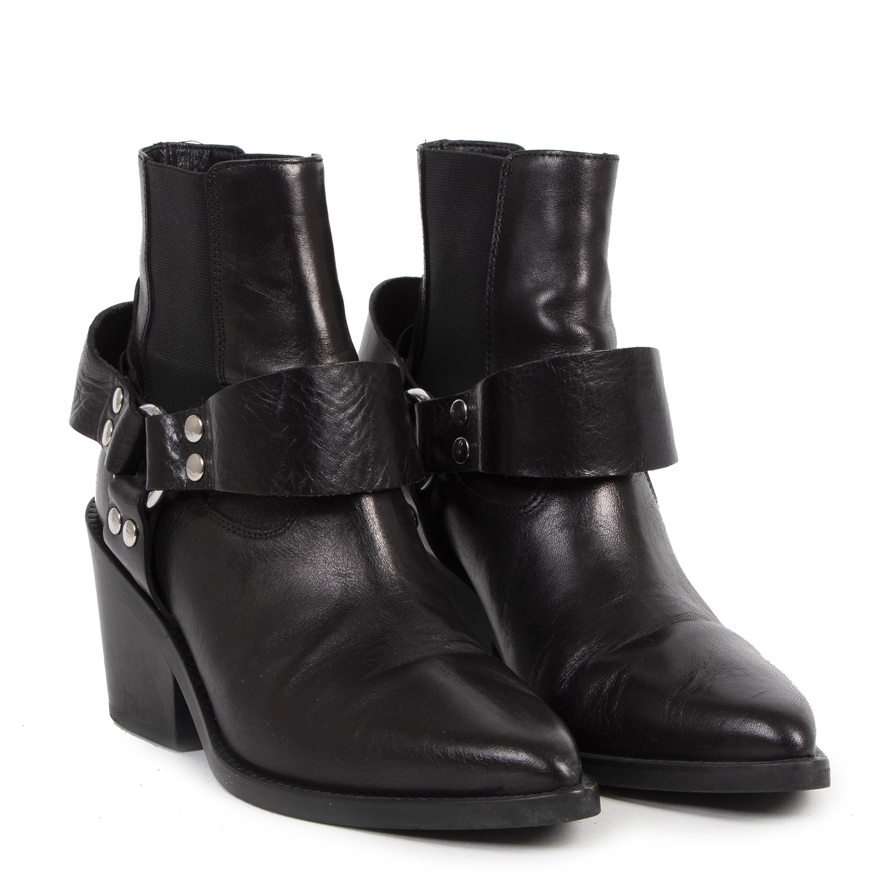 Authentieke Tweedehands Maison Margiela Black Leather Ankle Boots - Size 38 juiste prijs veilig online shoppen luxe merken webshop winkelen Antwerpen België mode fashion
