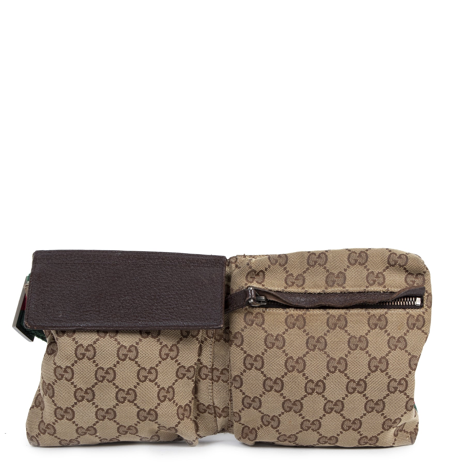 Authentieke Tweedehands Gucci Monogram Canvas Belt Bag juiste prijs veilig online shoppen luxe merken webshop winkelen Antwerpen België mode fashion