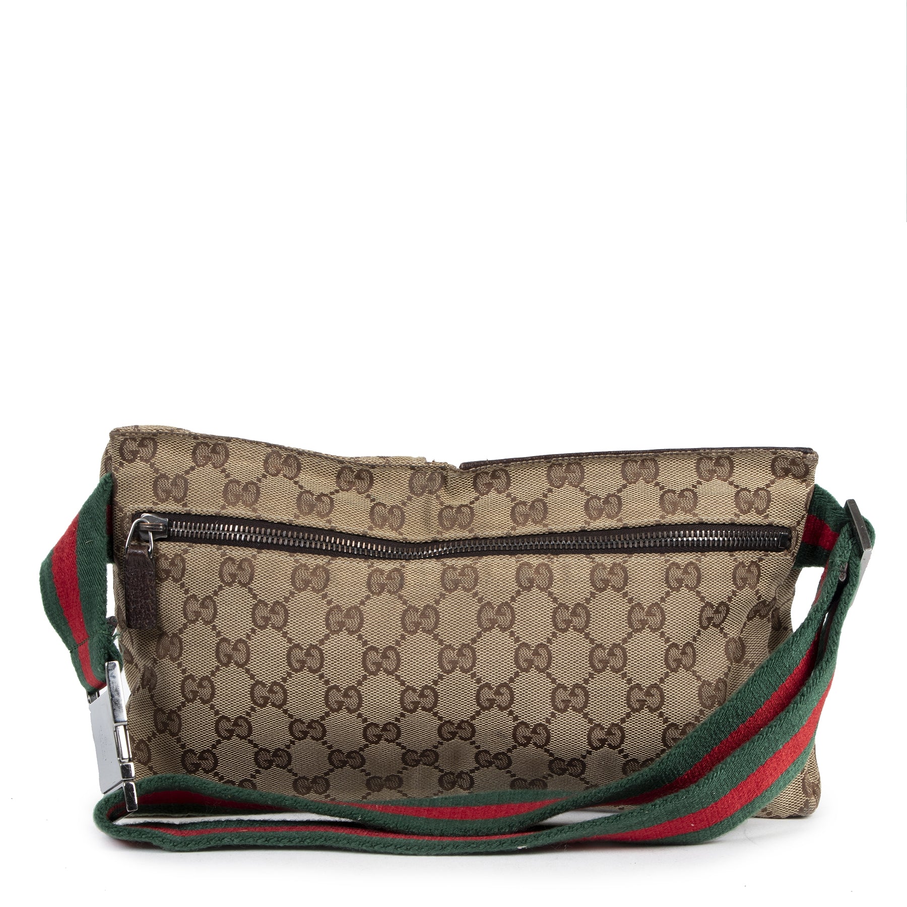 Authentieke Tweedehands Gucci Monogram Canvas Belt Bag juiste prijs veilig online shoppen luxe merken webshop winkelen Antwerpen België mode fashion